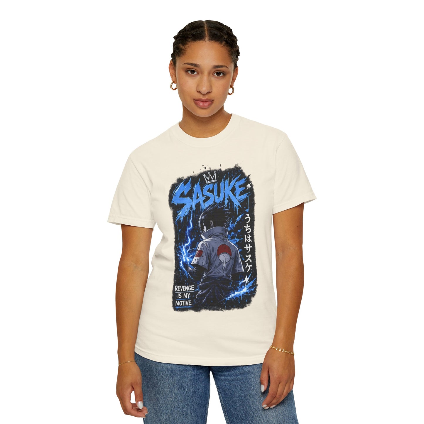 Sasuke Lightning Graphic T-Shirt — "Revenge Is My Motive" Anime Tee