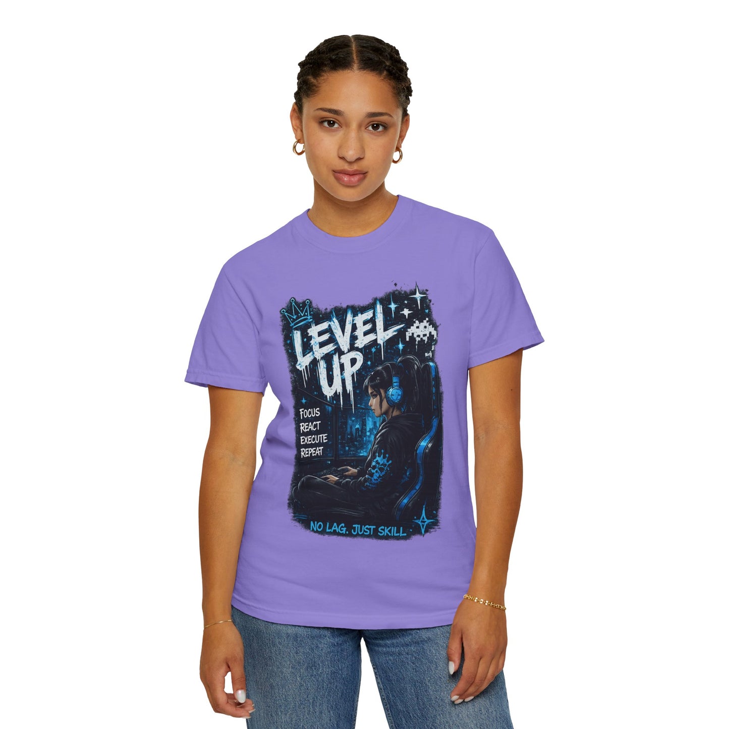 Level Up Gamer T-Shirt — "Level Up: Focus React Execute Repeat" Graphic Tee