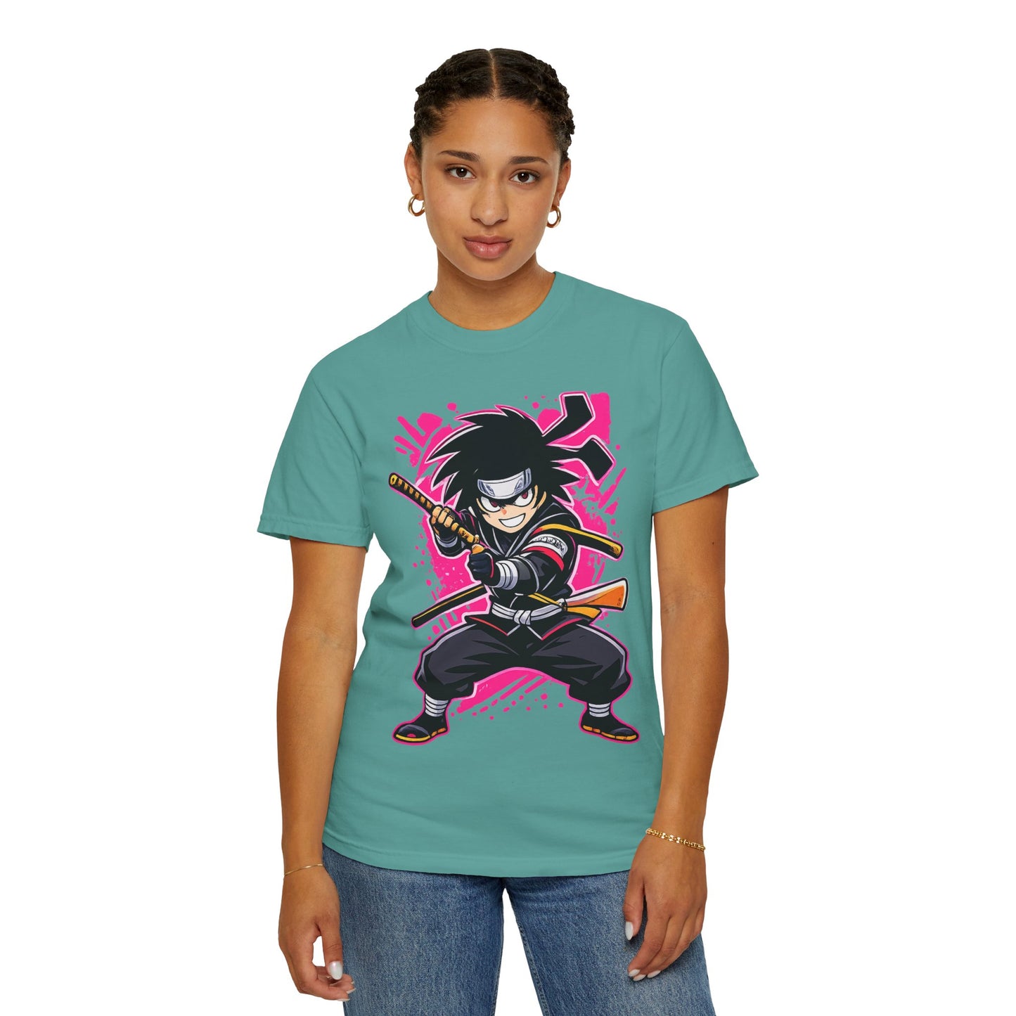 Ninja Warrior Graphic T-Shirt — Fierce Samurai Cartoon Tee for Anime Fans