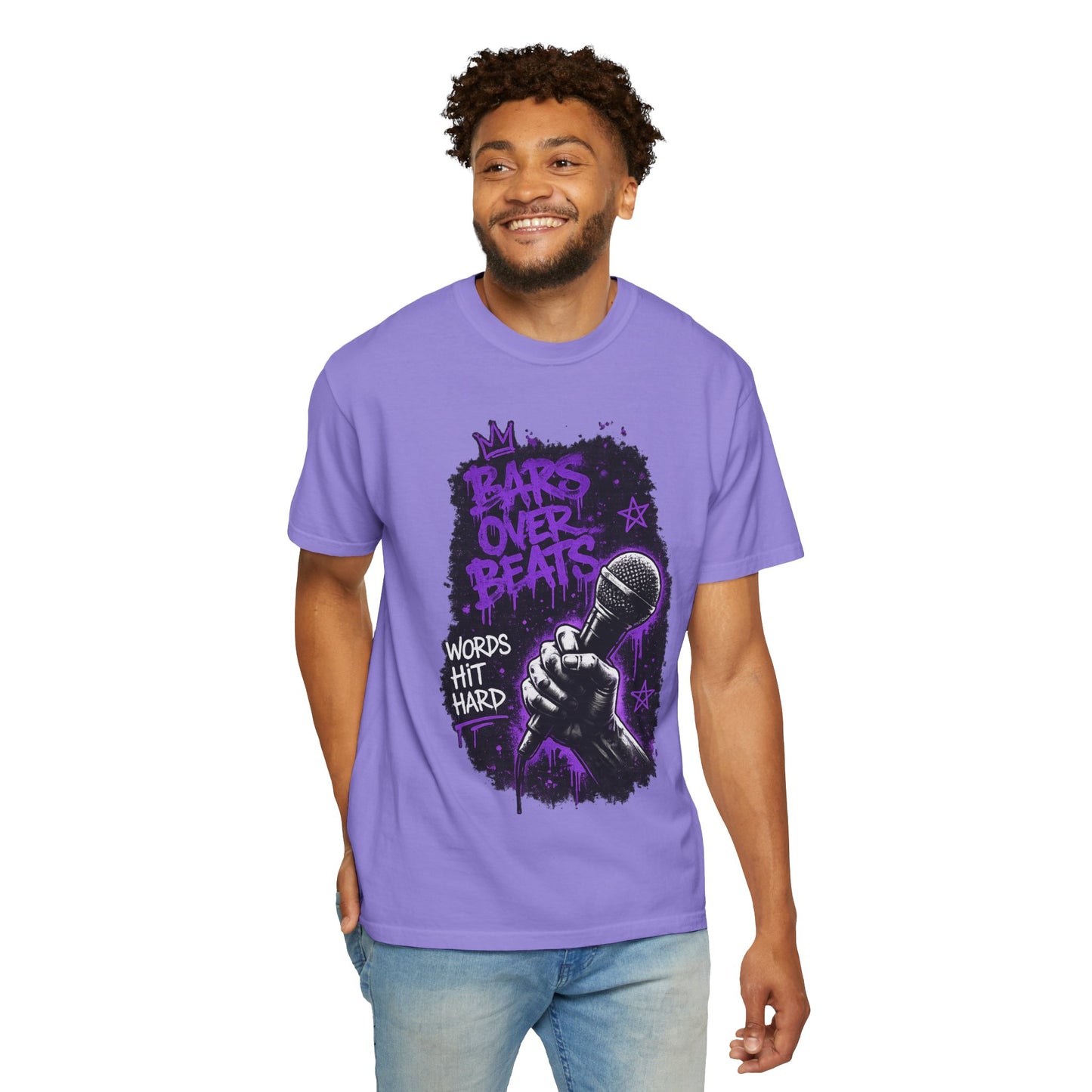 Bars Over Beats Microphone T‑Shirt — "Words Hit Hard" Rap Graphic Tee