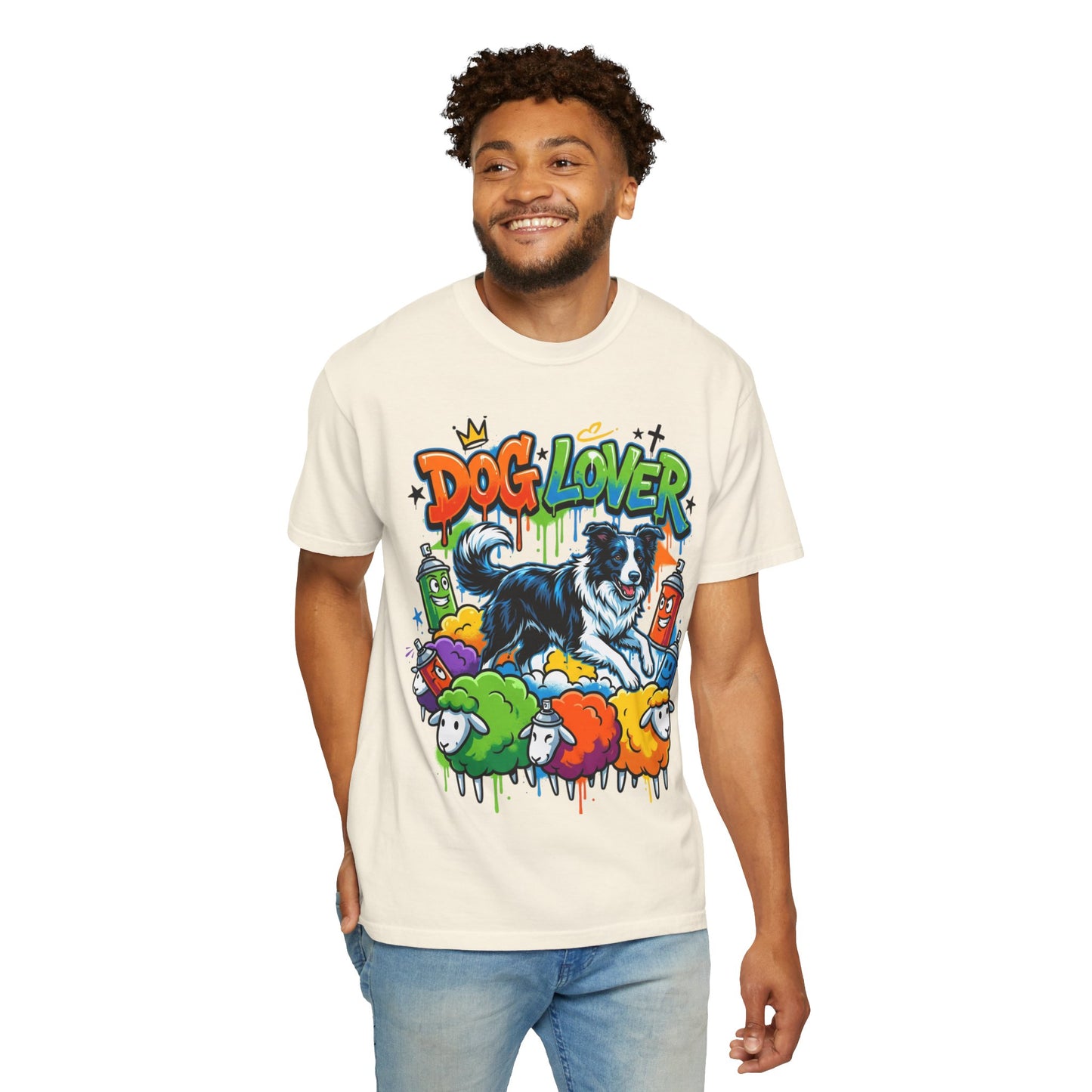 Dog Lover Graffiti T-Shirt — Colorful Border Collie Street Art Tee