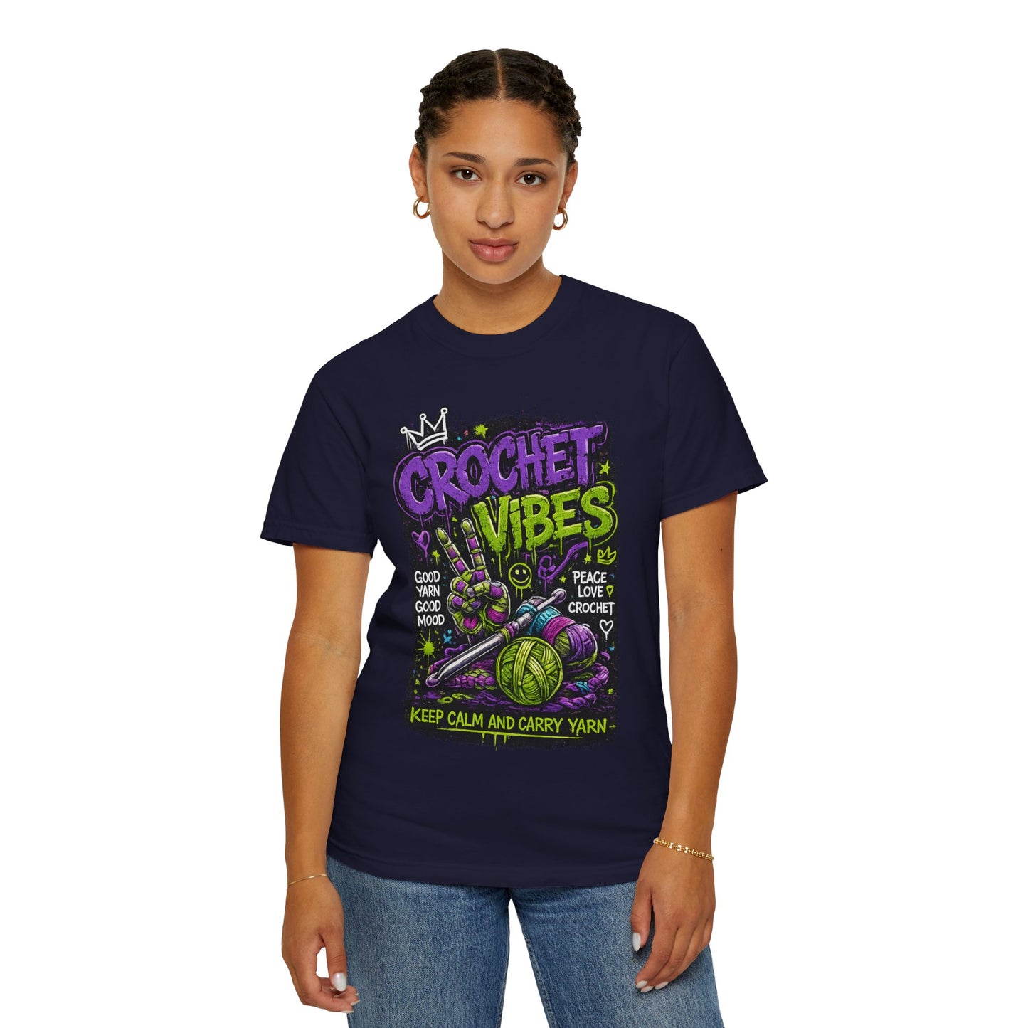 Crochet Vibes T-Shirt — Keep Calm and Carry Yarn Graphic Tee