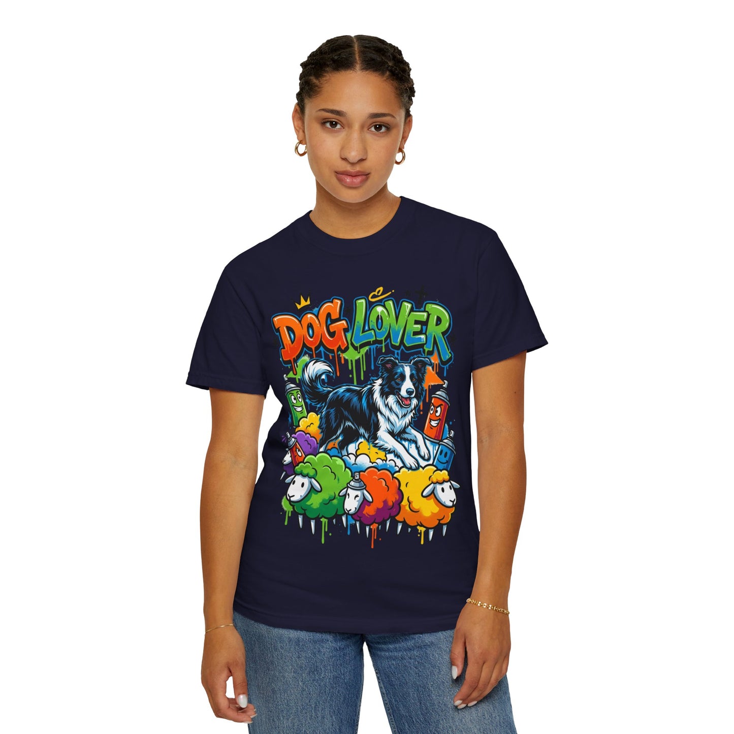 Dog Lover Graffiti T-Shirt — Colorful Border Collie Street Art Tee