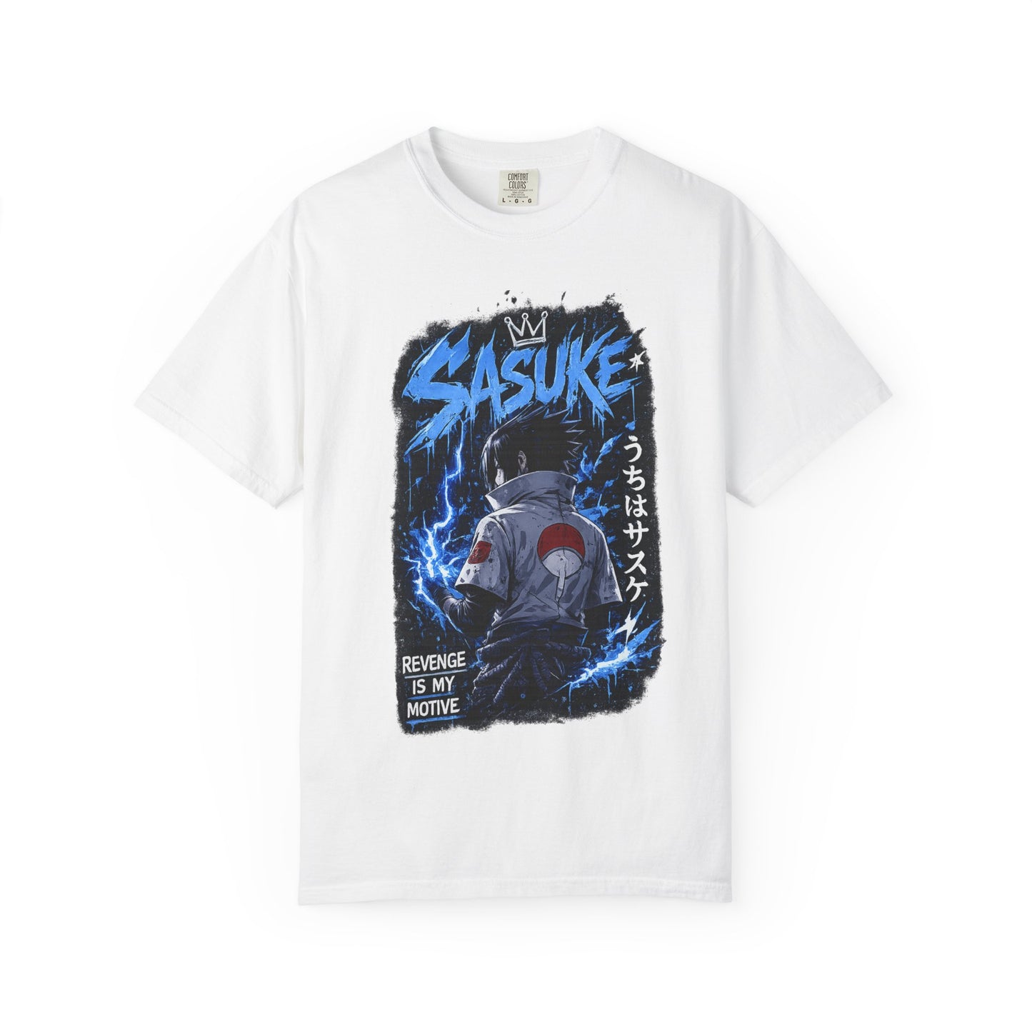 Sasuke Lightning Graphic T-Shirt — "Revenge Is My Motive" Anime Tee
