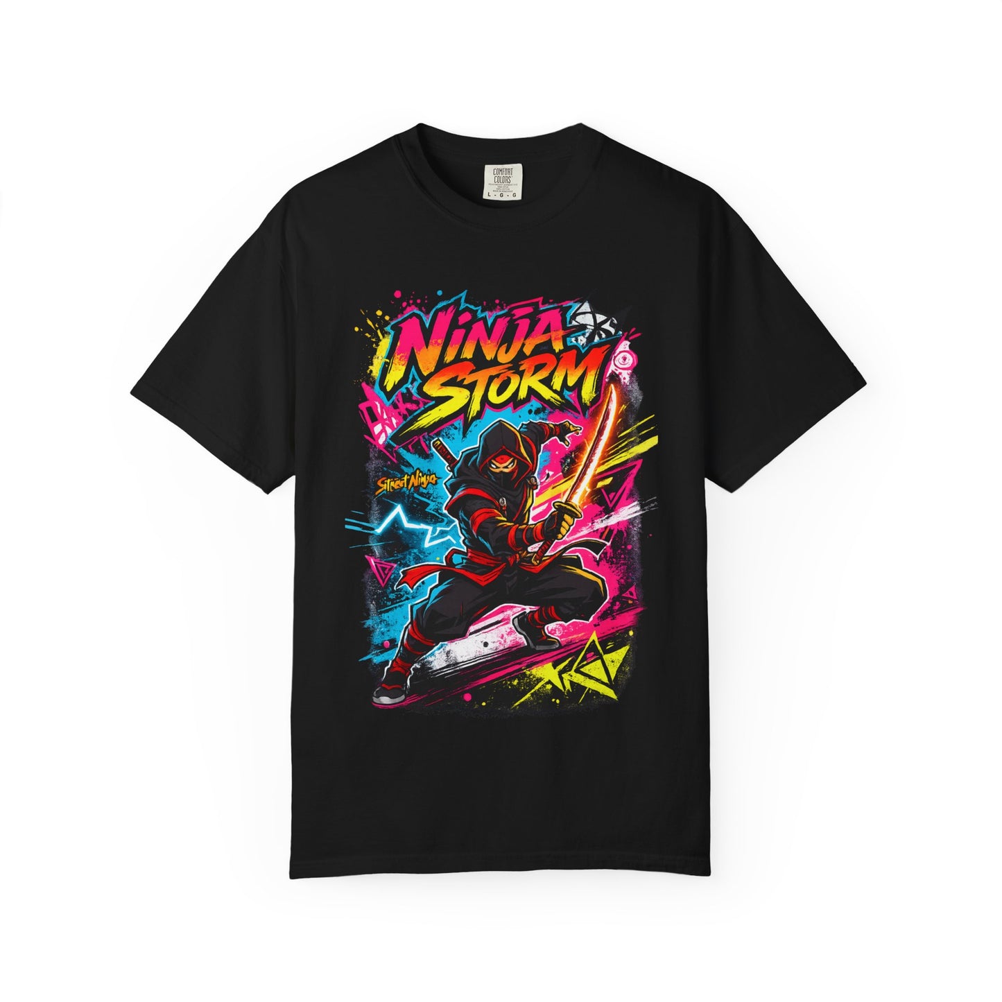 Ninja Storm Graphic T-Shirt — Neon Samurai Surf Design