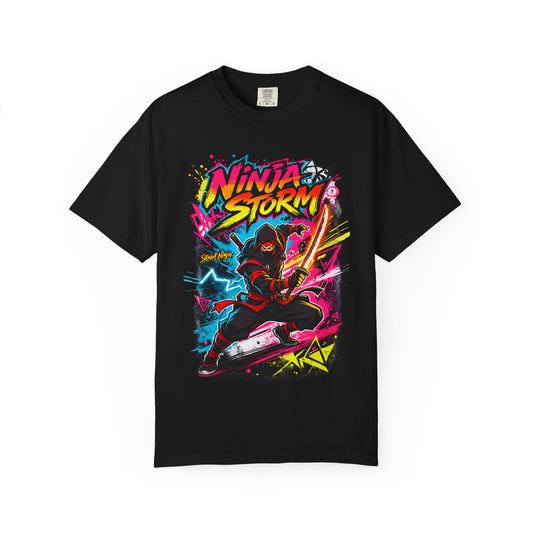 Ninja Storm Graphic T-Shirt — Neon Samurai Surf Design