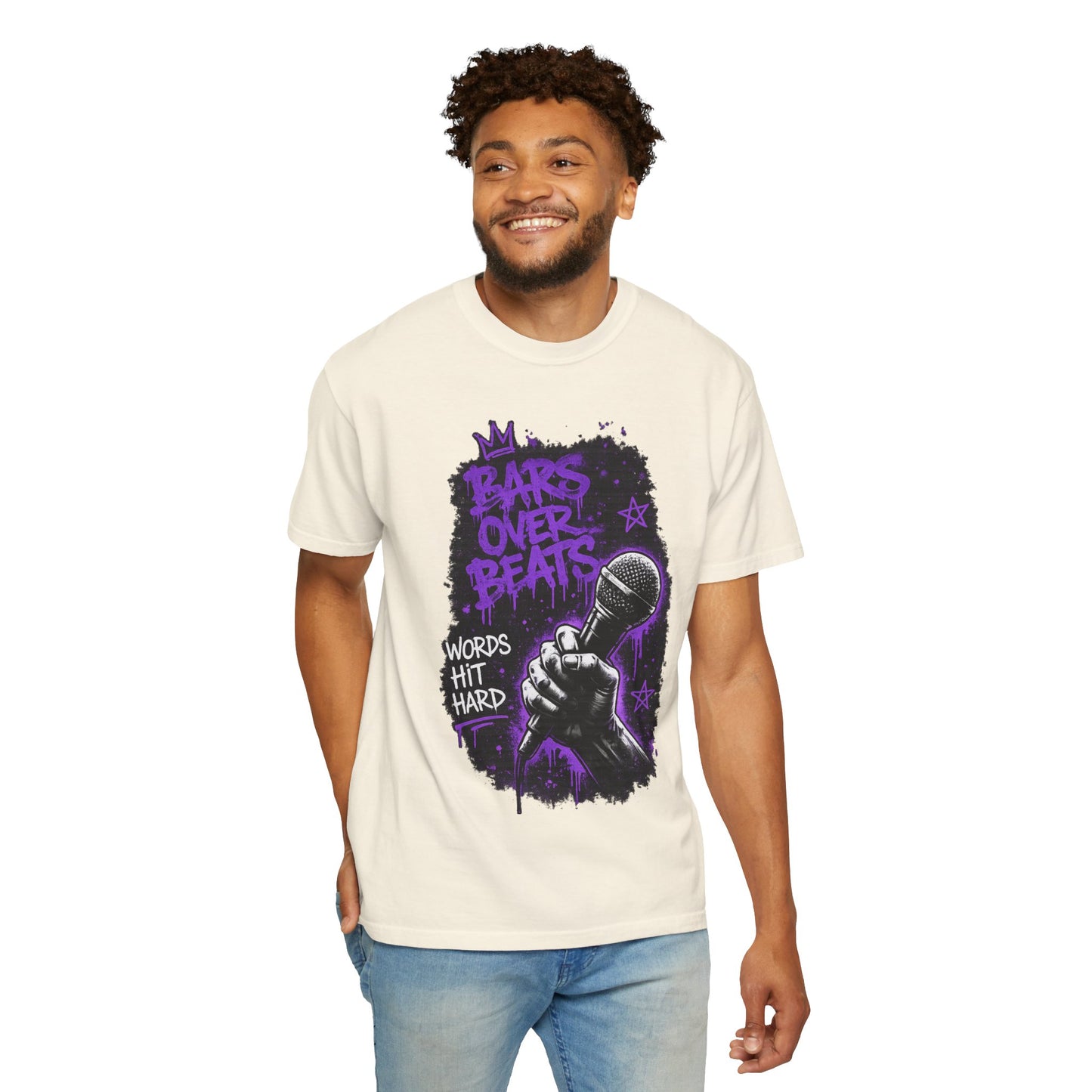 Bars Over Beats Microphone T‑Shirt — "Words Hit Hard" Rap Graphic Tee