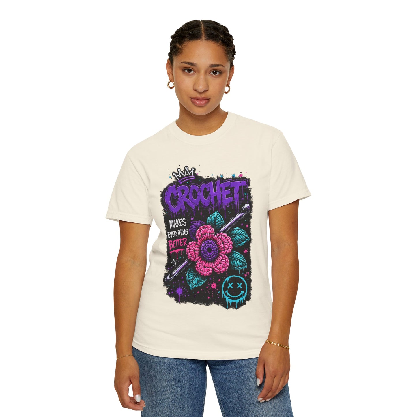 Crochet Makes Everything Better T-Shirt — Floral Crafting Tee for Makers