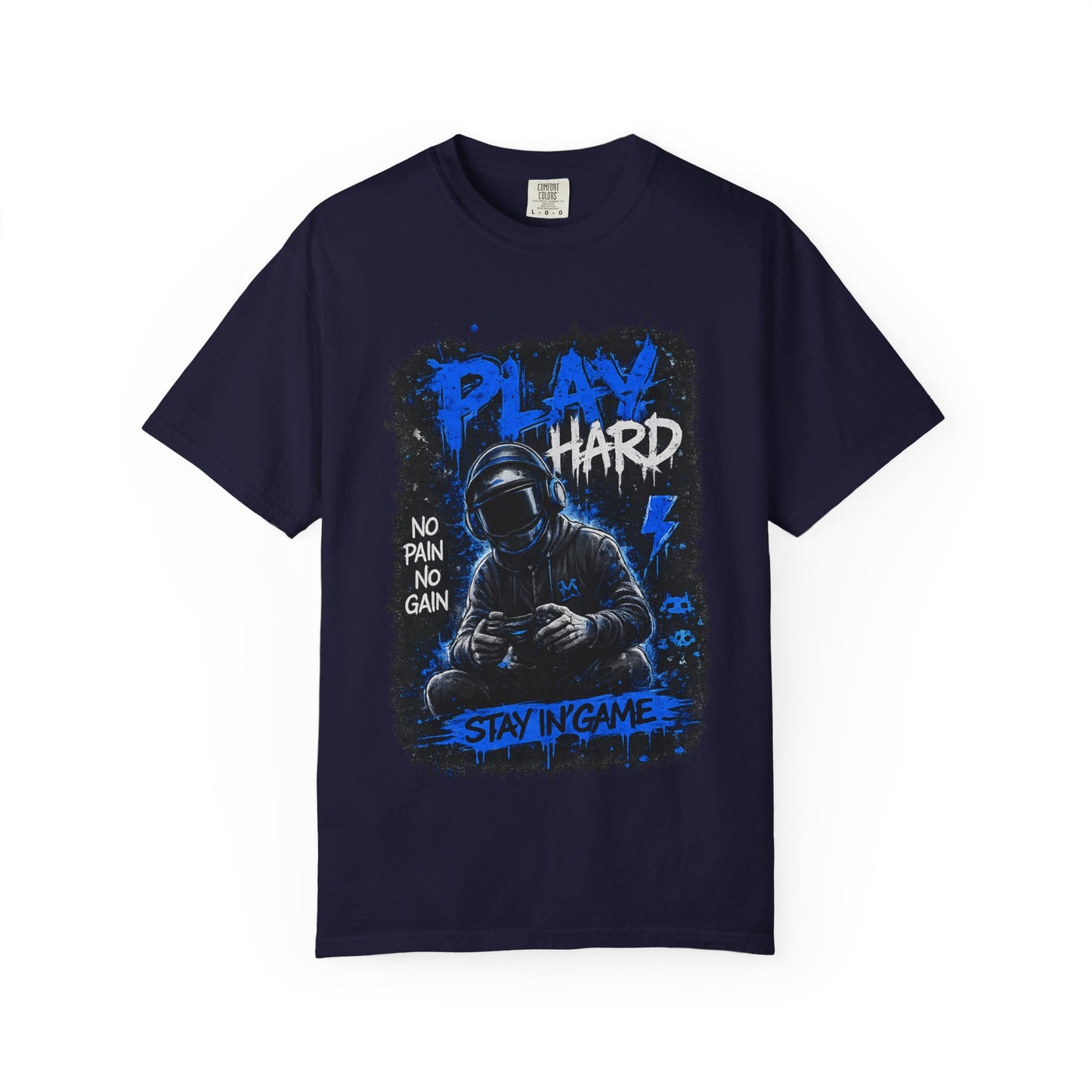 Play Hard Gamer Graphic T-Shirt — "No Pain No Gain" Hooded Player Design