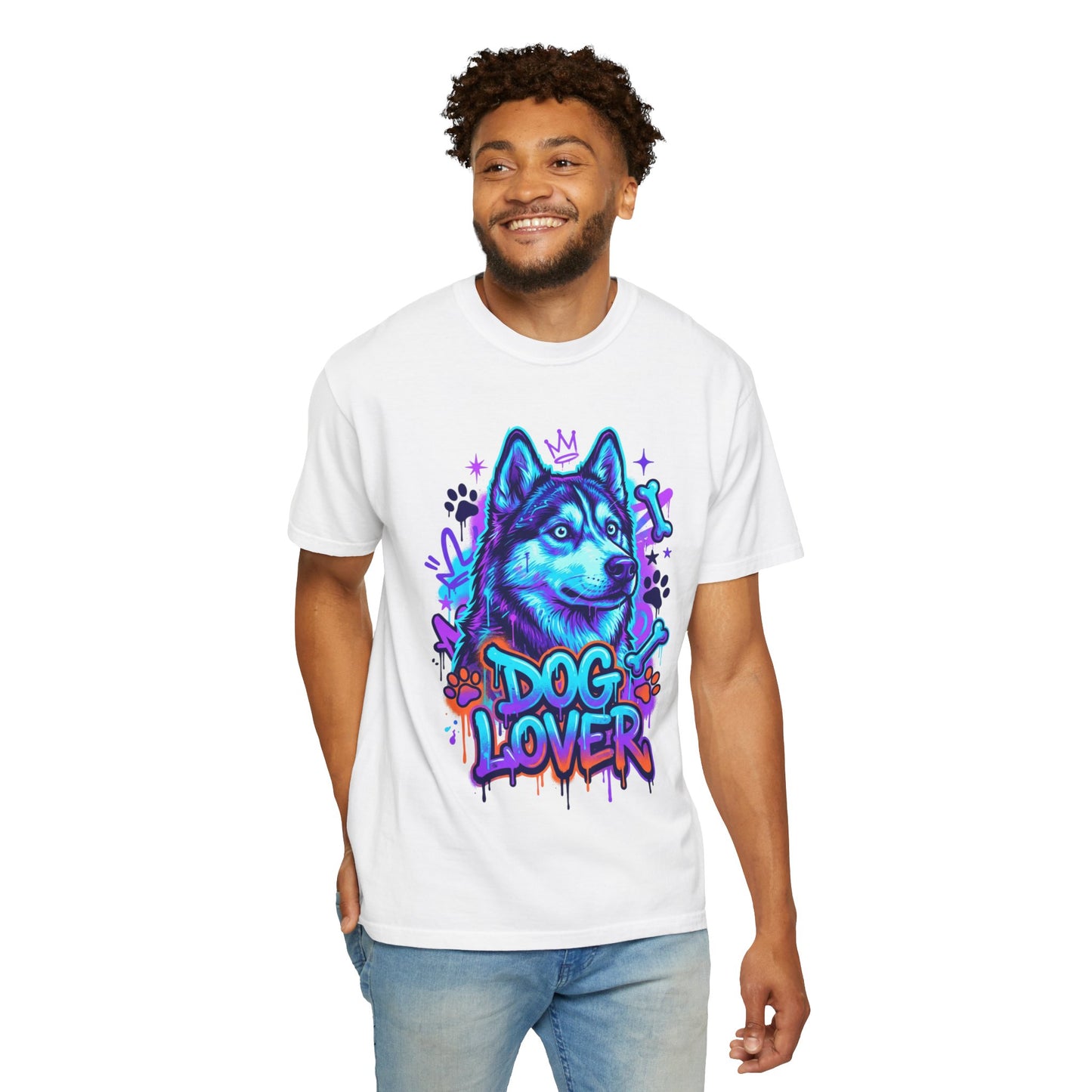 Dog Lover T-Shirt — Neon Husky Graphic Tee