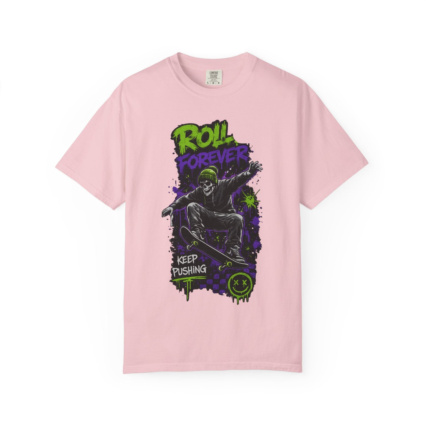 Skateboard T-Shirt — "Roll Forever / Keep Pushing" Graphic Tee