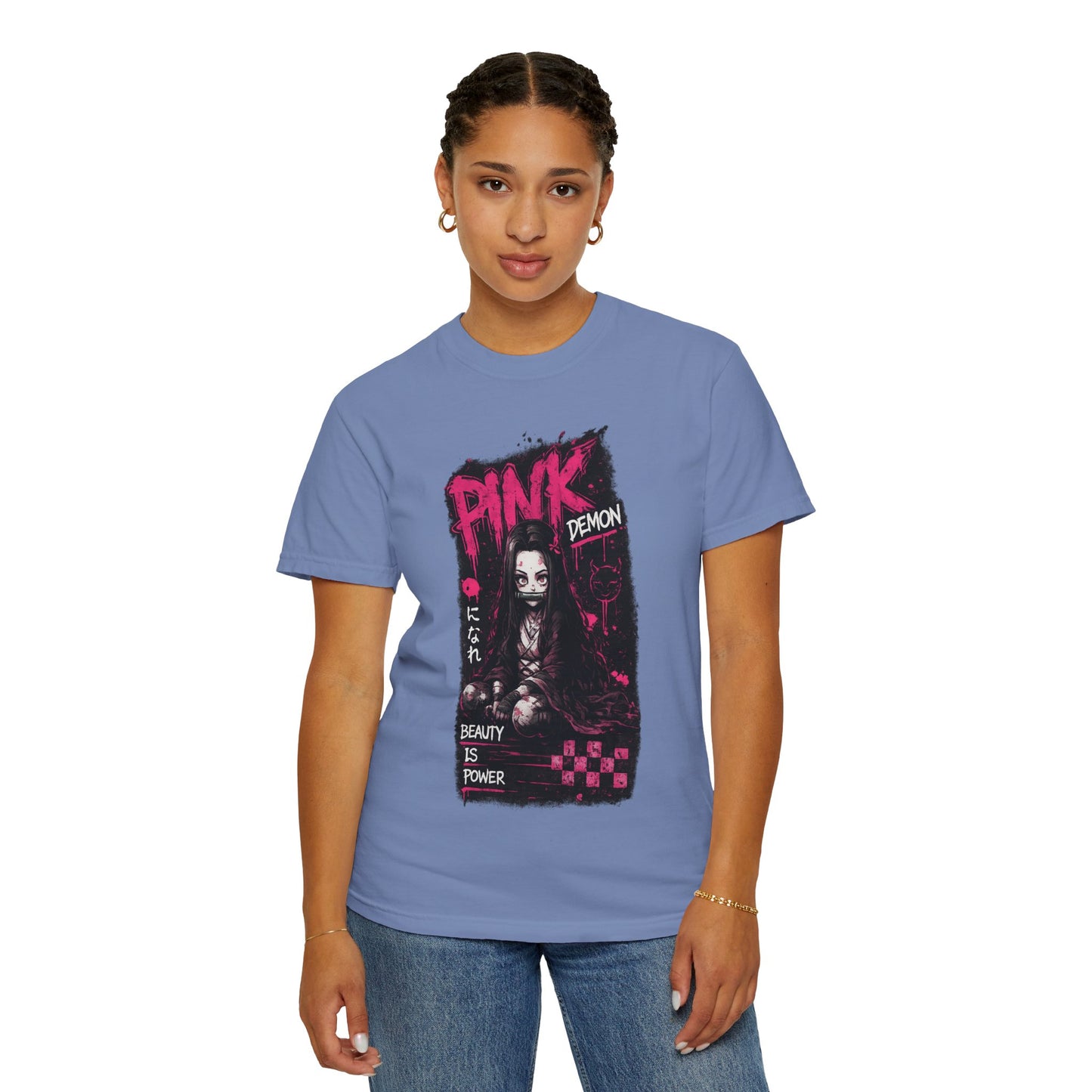 Pink Demon Graphic T-Shirt — 'Beauty Is Power' Anime Tee