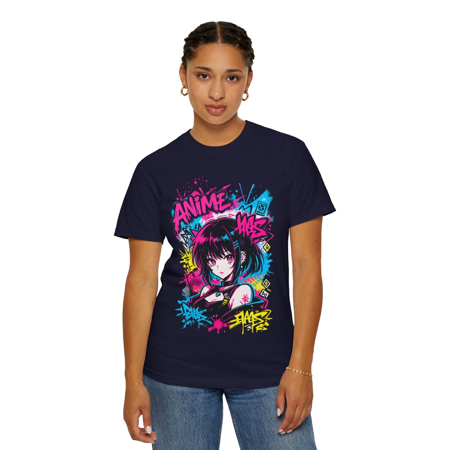 Anime Graffiti Girl T-Shirt — Neon Vaporwave Otaku Tee