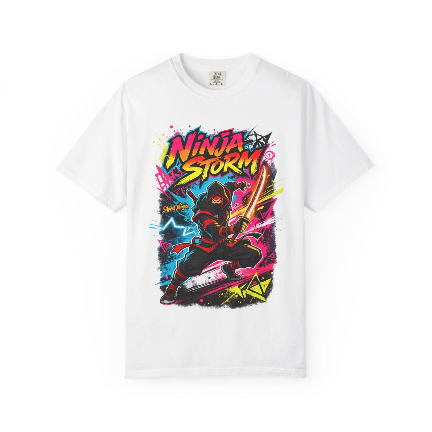 Ninja Storm Graphic T-Shirt — Neon Samurai Surf Design