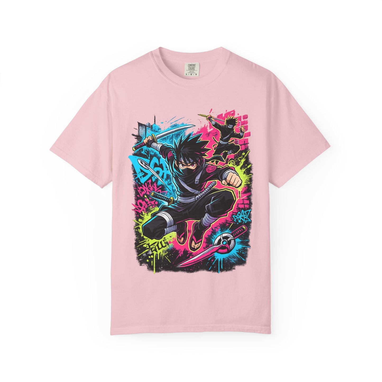Anime Ninja Street Art T-Shirt — Neon Graffiti Graphic Tee