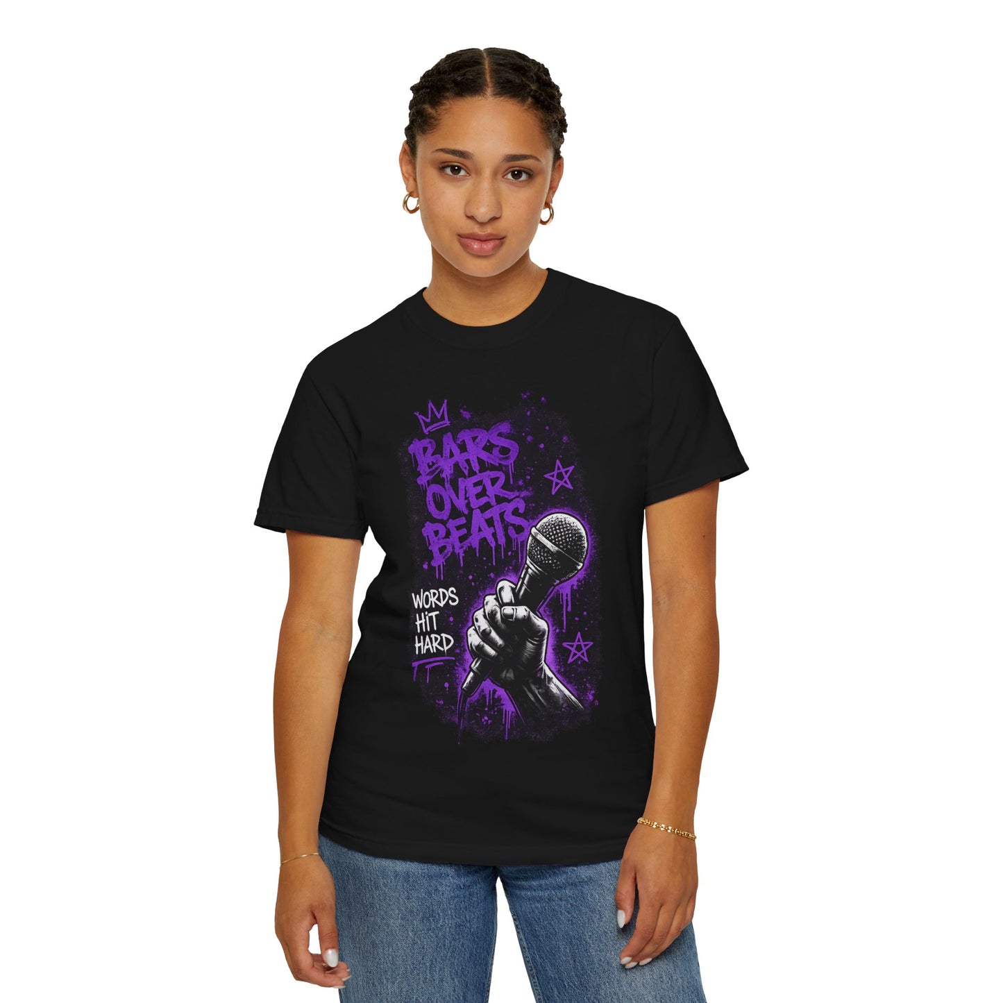 Bars Over Beats Microphone T‑Shirt — "Words Hit Hard" Rap Graphic Tee