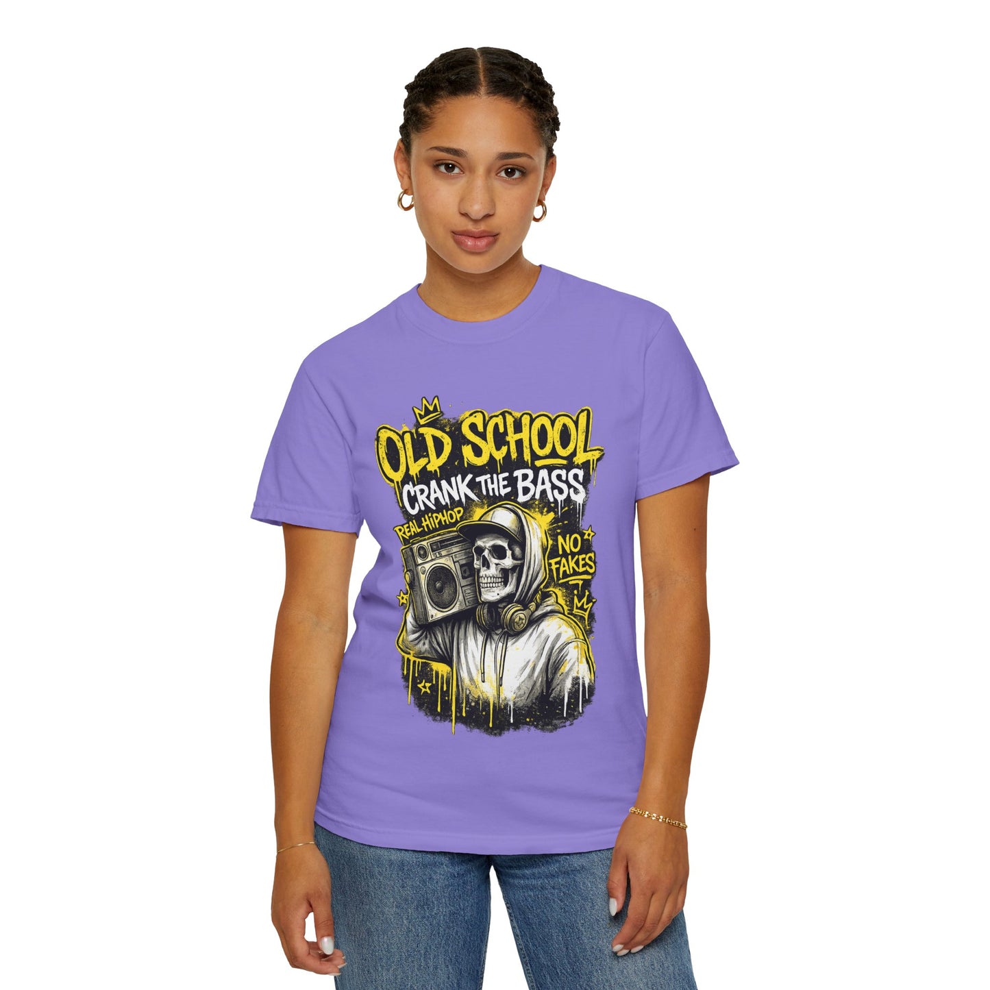 Old School Crank the Bass T-Shirt — Retro Hip Hop Skull Boombox Tee