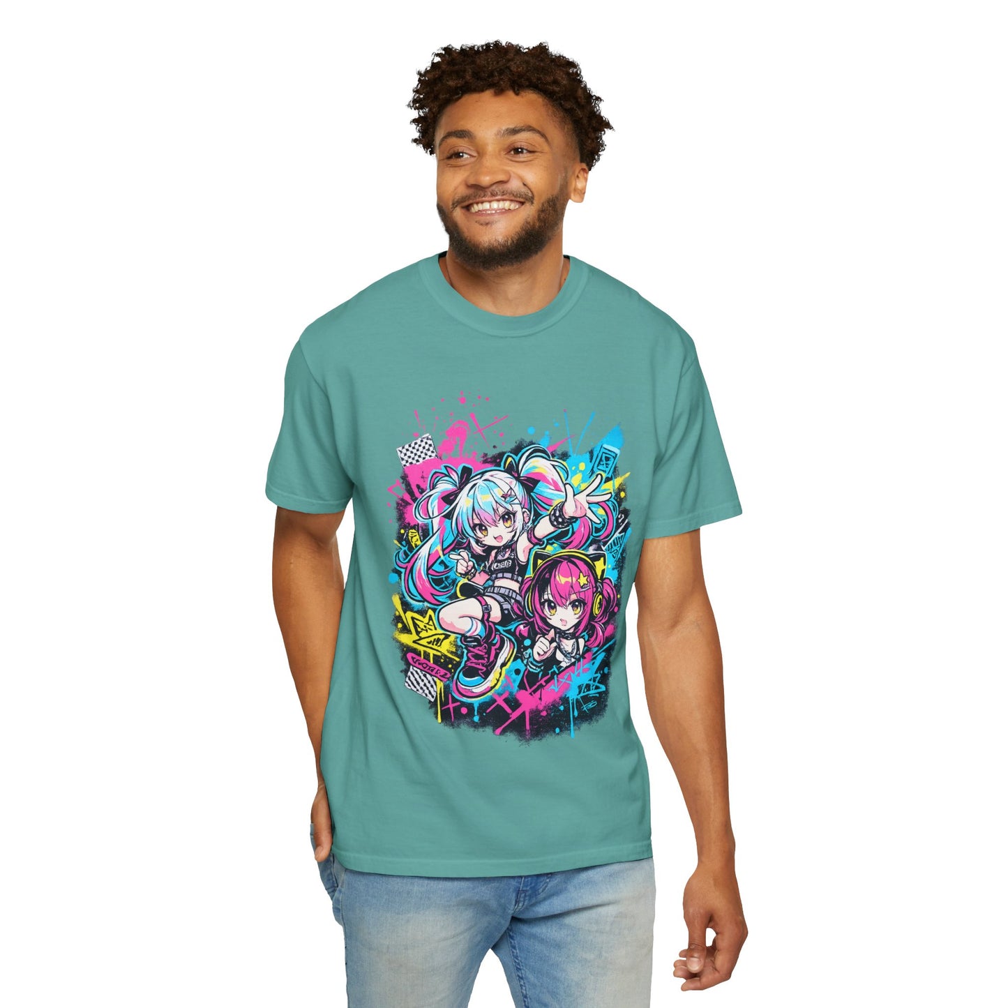 Anime Girls Graffiti T-Shirt – Neon Vocaloid Style