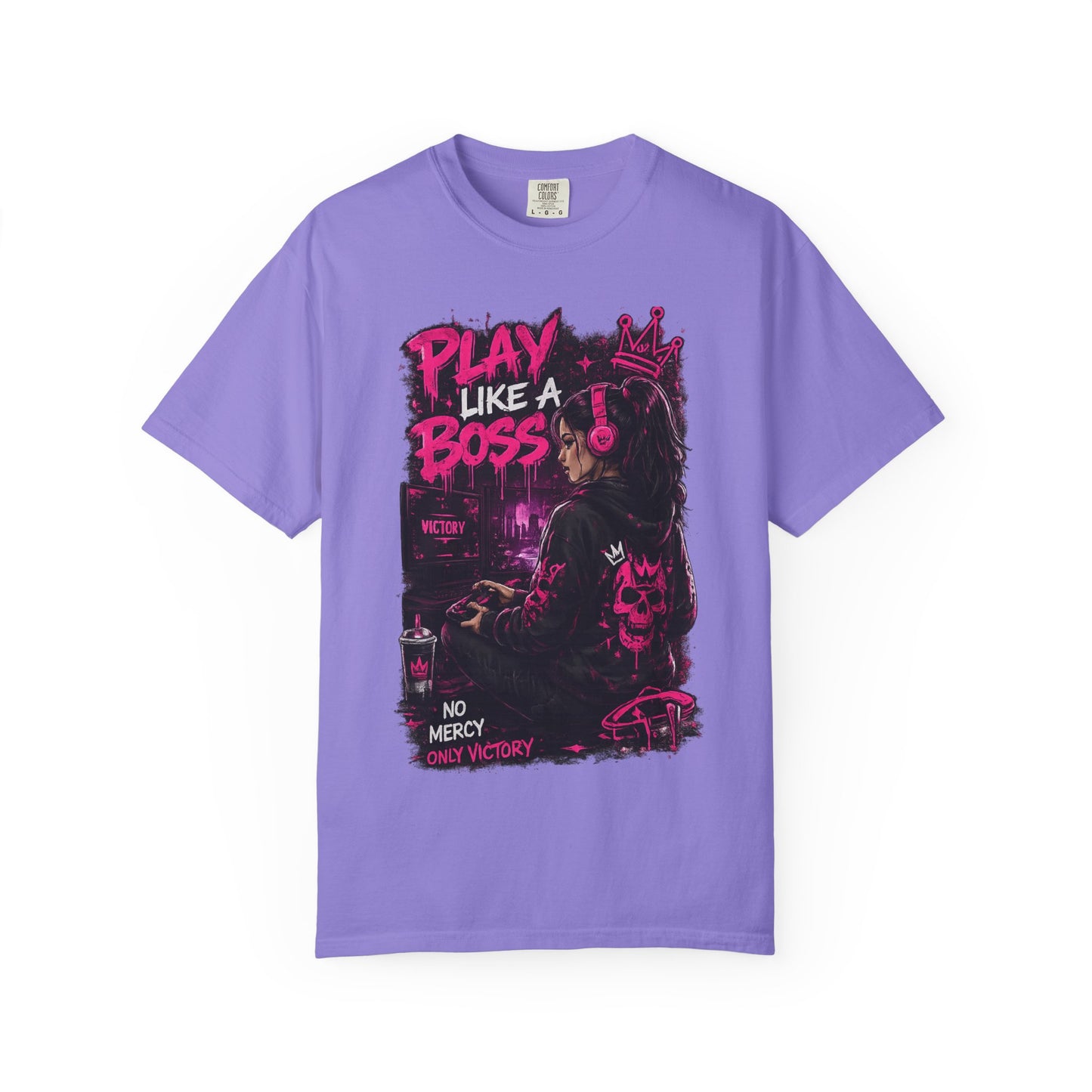 Play Like a Boss T-Shirt — Gamer Crown Graphic Tee ("No Mercy, Only Victory")