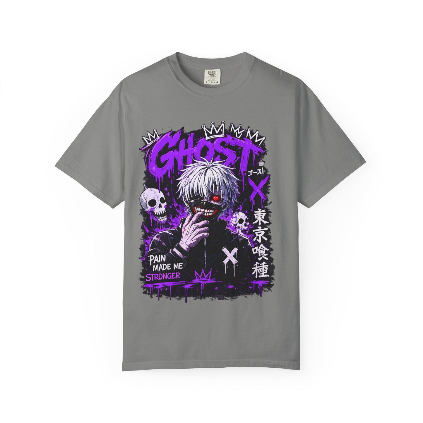 Ghost Anime T-Shirt — Tokyo Ghoul Style Graphic Tee ("Pain Made Me Stronger")