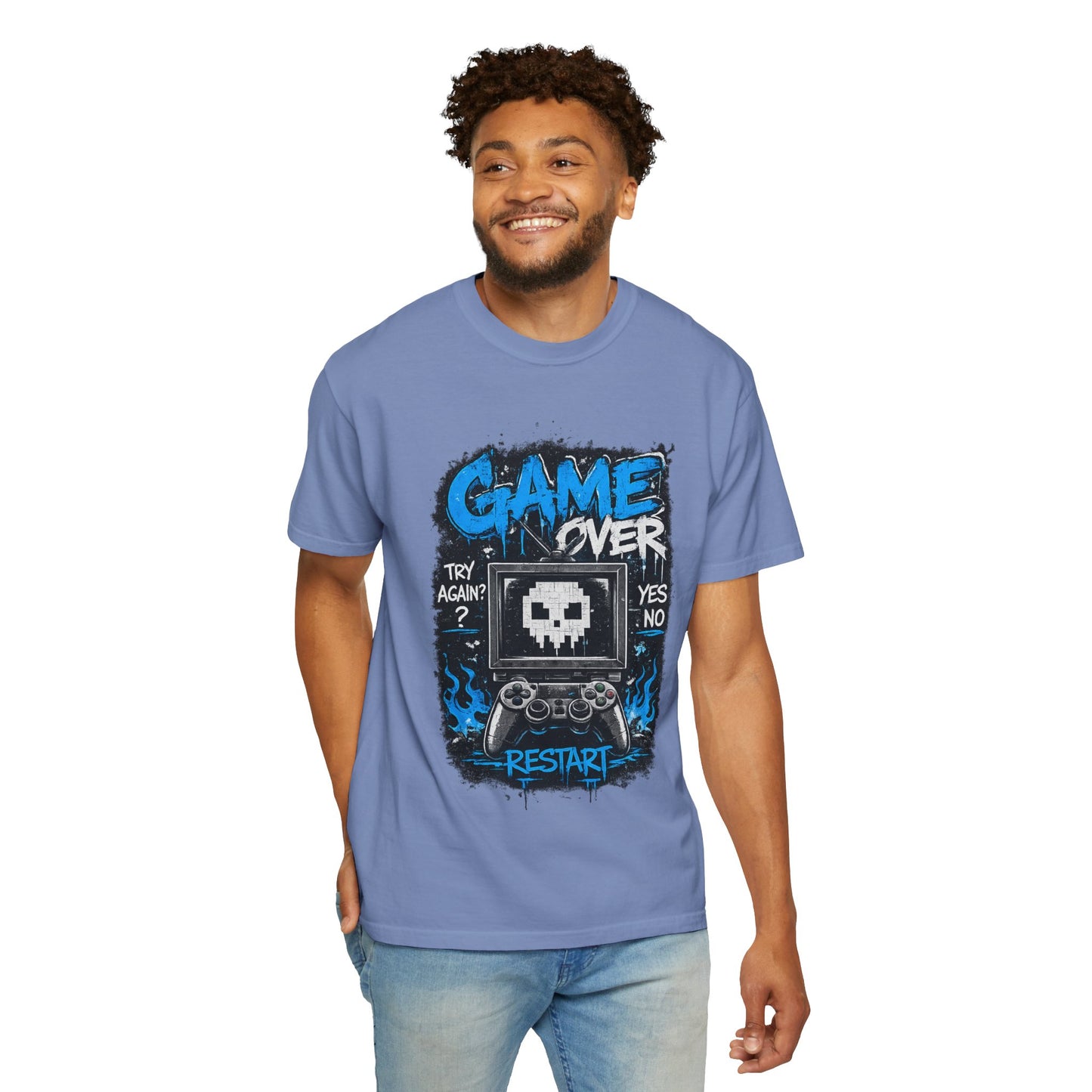 Game Over Skull Console controller T-Shirt | Restart pixel gaming tee