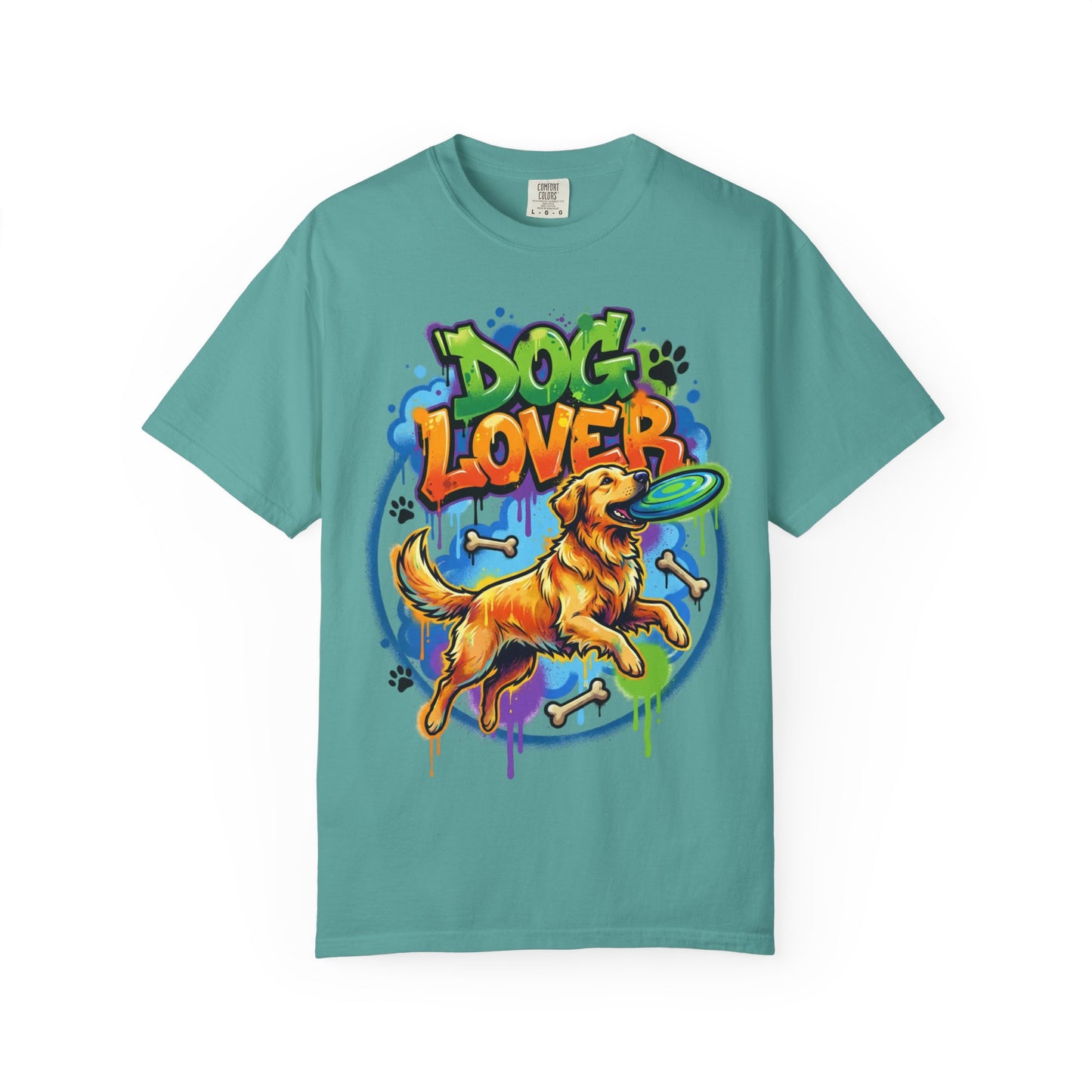 Dog Lover T-Shirt — Colorful Golden Retriever Frisbee Graphic Tee