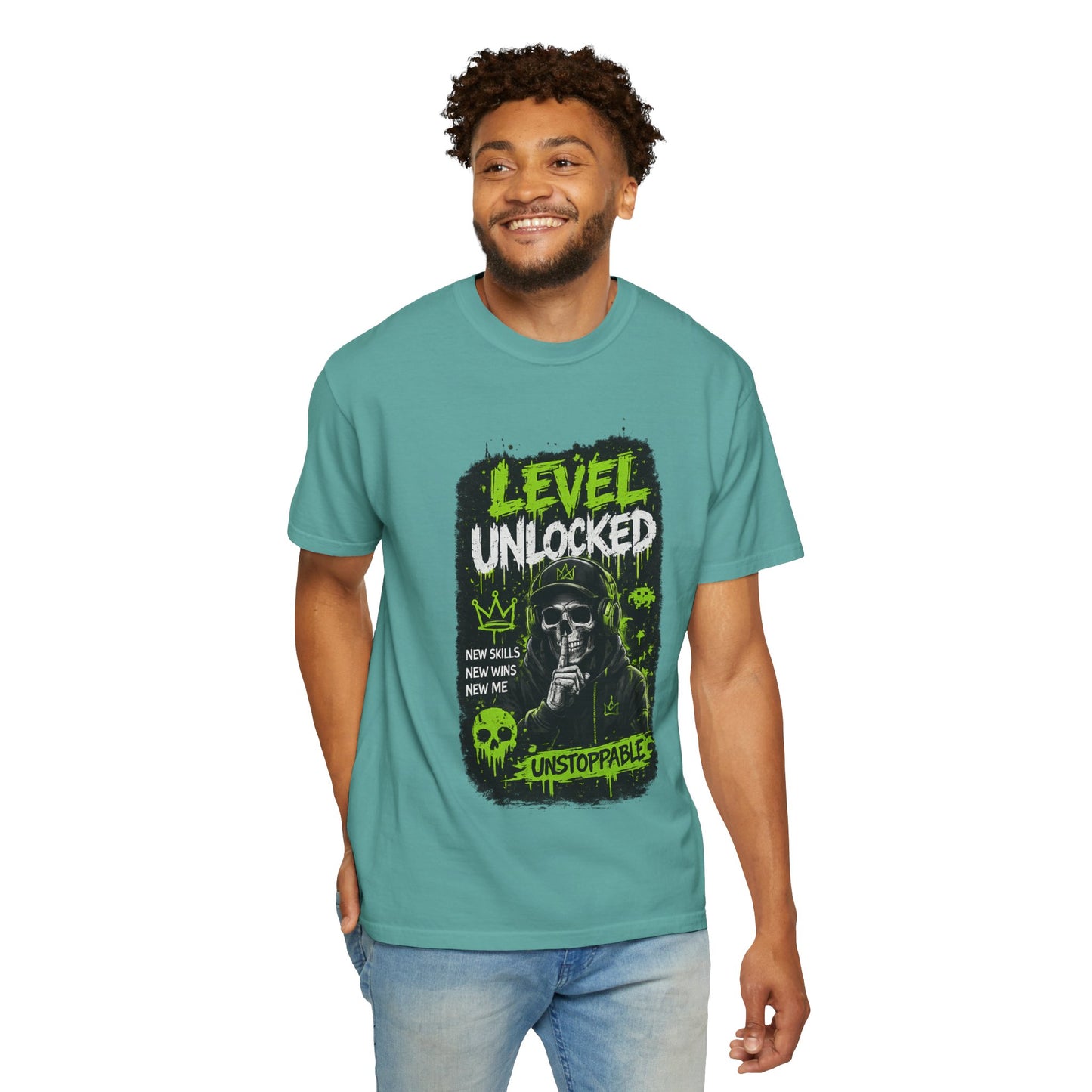 Level Unlocked Skull T-Shirt — Unstoppable Gamer Graphic Tee