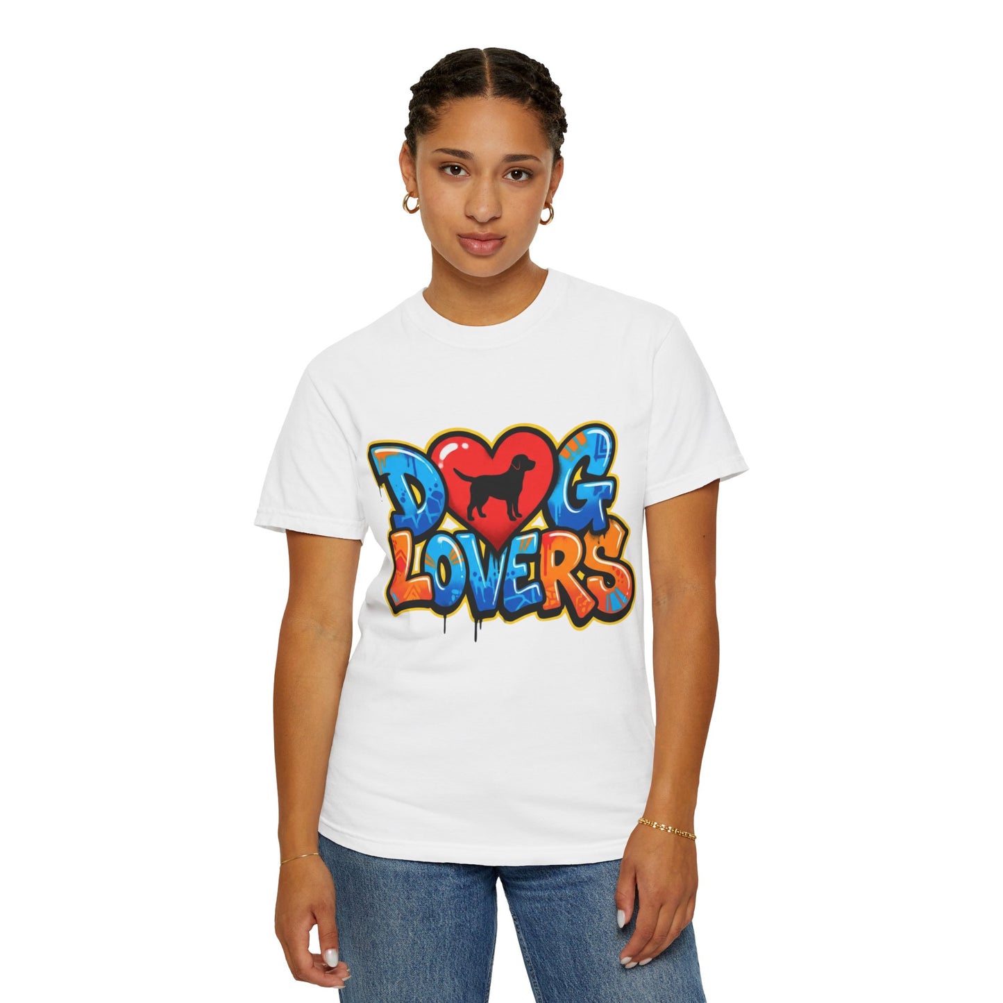 Dog Lovers Graffiti T-Shirt — Heart & Silhouette Pet Lover Tee