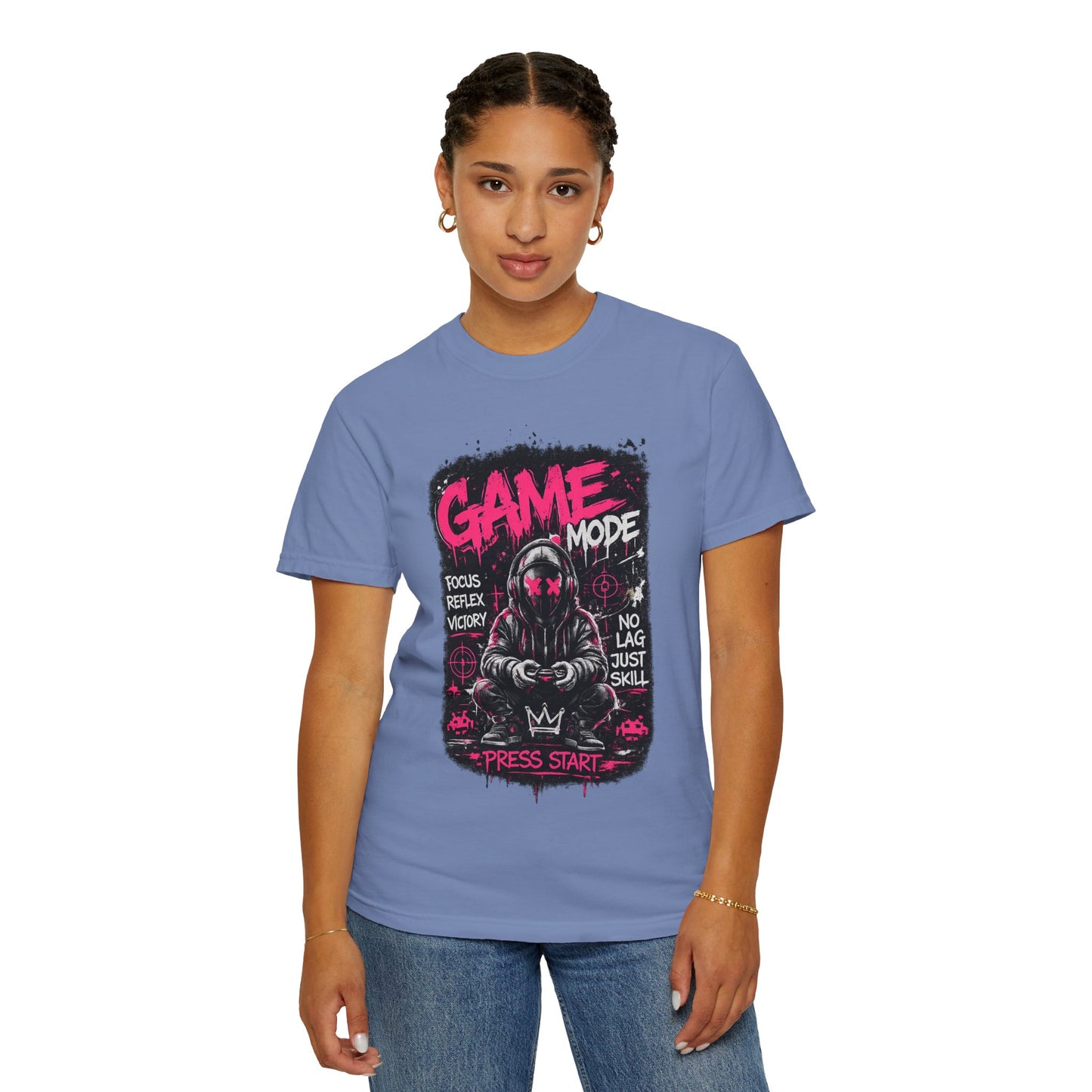 Game Mode Gamer Skull joystick graphic T-Shirt | Press Start gaming design