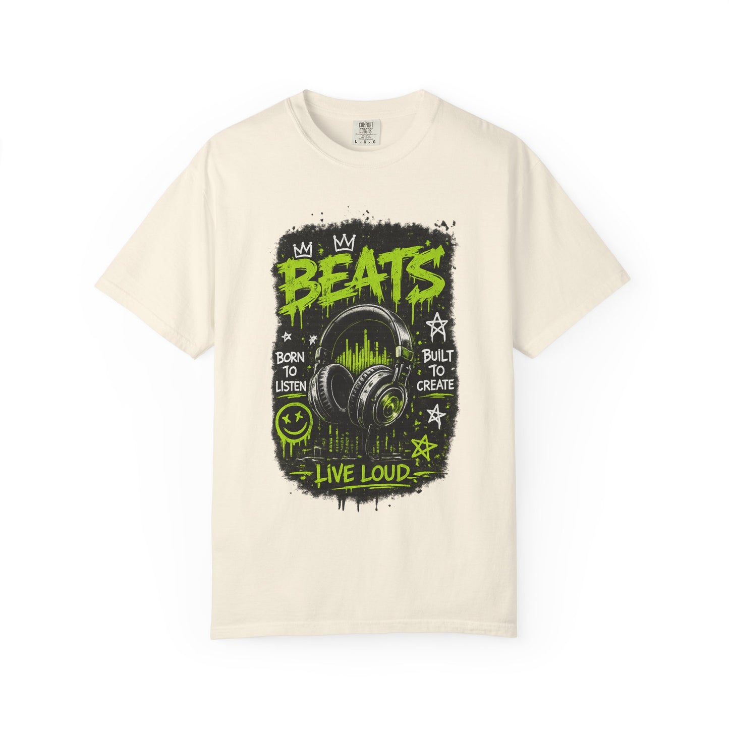 Beats Headphones Live Loud T-shirt | Music Graphic Tee, Neon Green