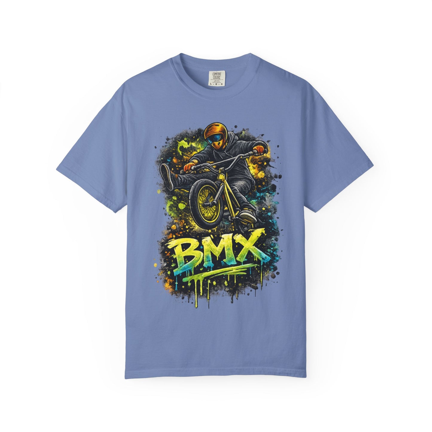 BMX Rider Graphic T-Shirt — Neon Stunt Bike Tee