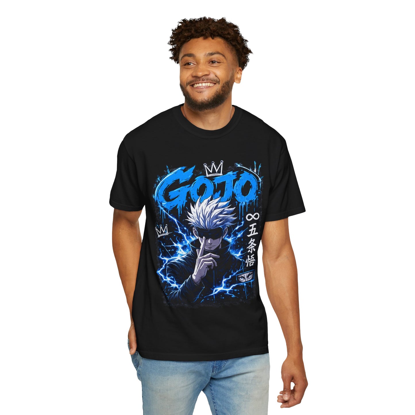 Gojo Satoru Anime T-Shirt — Blue Lightning Graphic Tee
