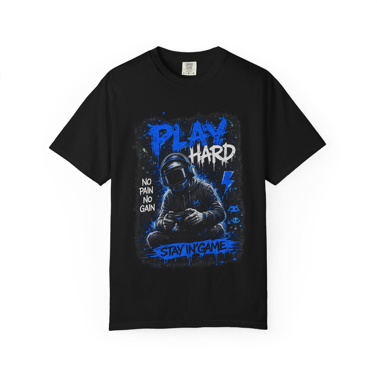 Play Hard Gamer Graphic T-Shirt — "No Pain No Gain" Hooded Player Design