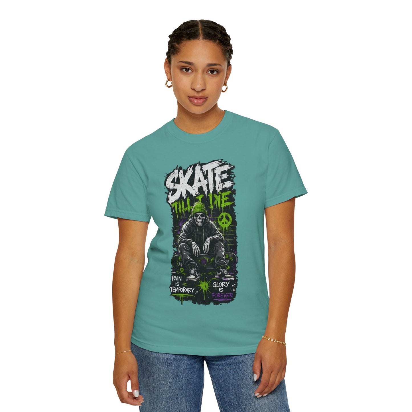 Skate Till I Die Graphic T-Shirt — Grim Reaper Skateboard Design
