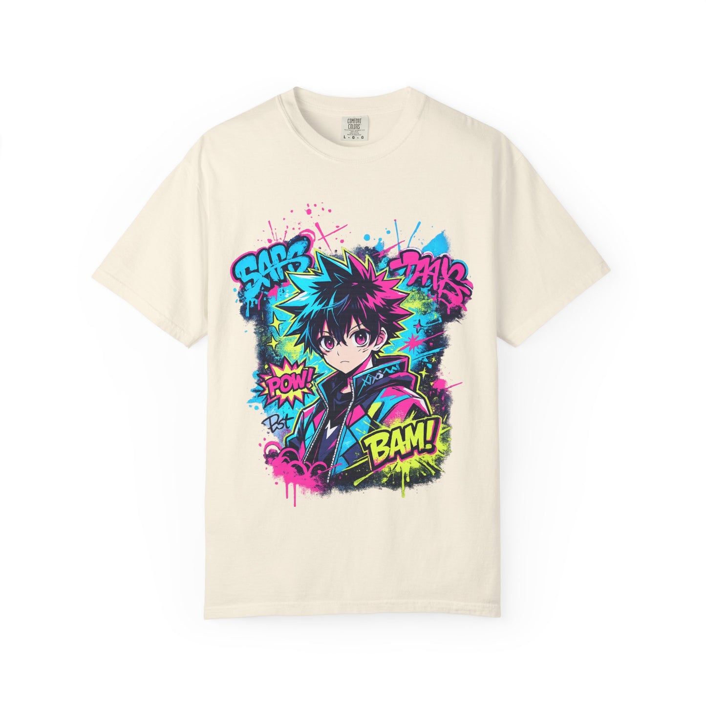 Anime Comic Boy Graphic T-Shirt — Neon Manga "BAM!" Design