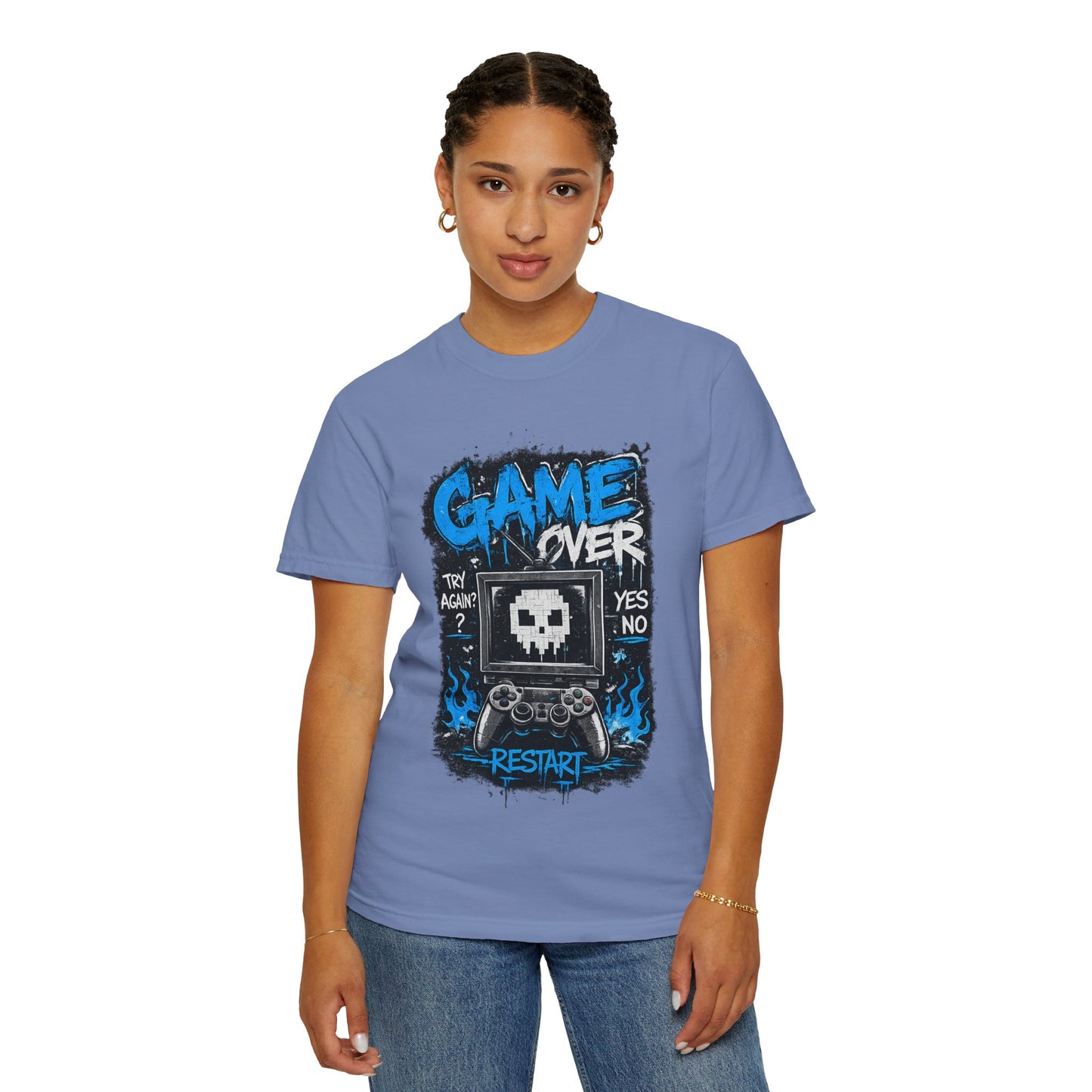 Game Over Skull Console controller T-Shirt | Restart pixel gaming tee