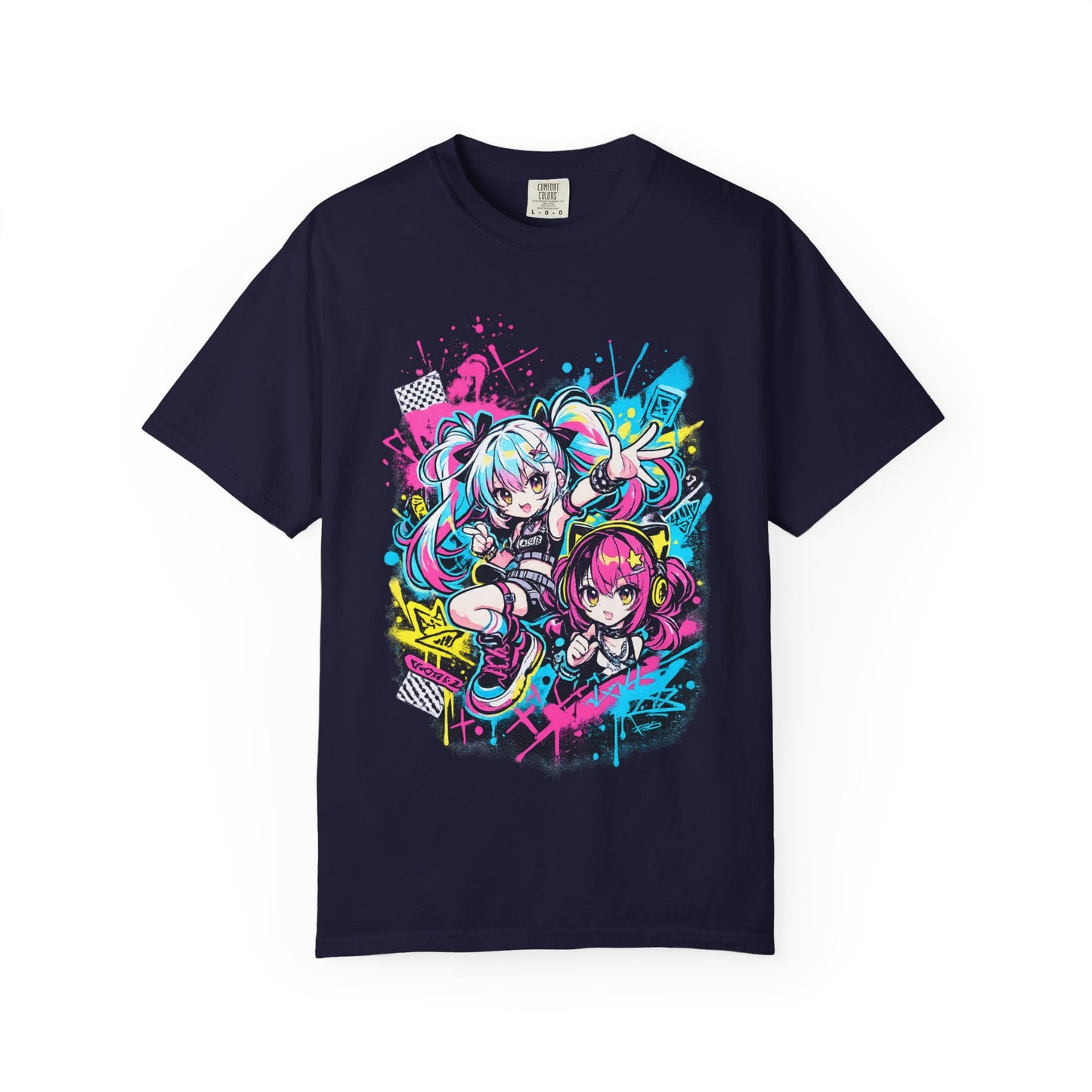 Anime Girls Graffiti T-Shirt – Neon Vocaloid Style