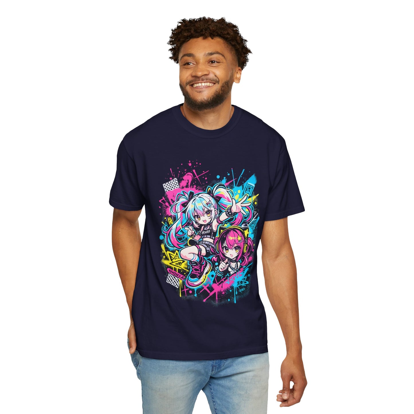 Anime Girls Graffiti T-Shirt – Neon Vocaloid Style