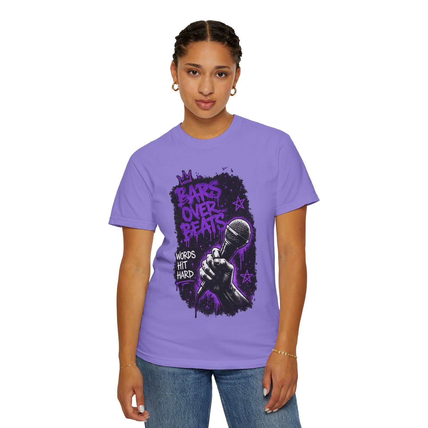 Bars Over Beats Microphone T‑Shirt — "Words Hit Hard" Rap Graphic Tee