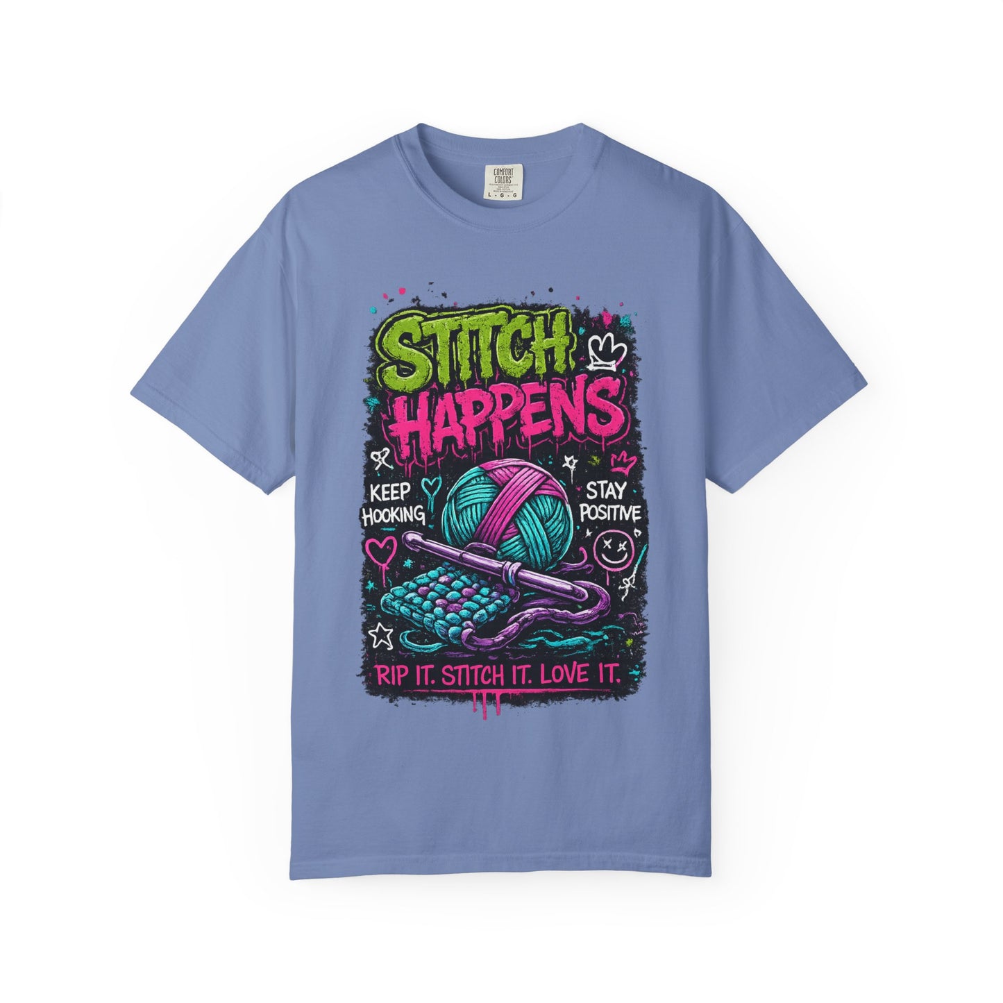 Stitch Happens T-Shirt — Funny Knitting & Crochet Graphic Tee