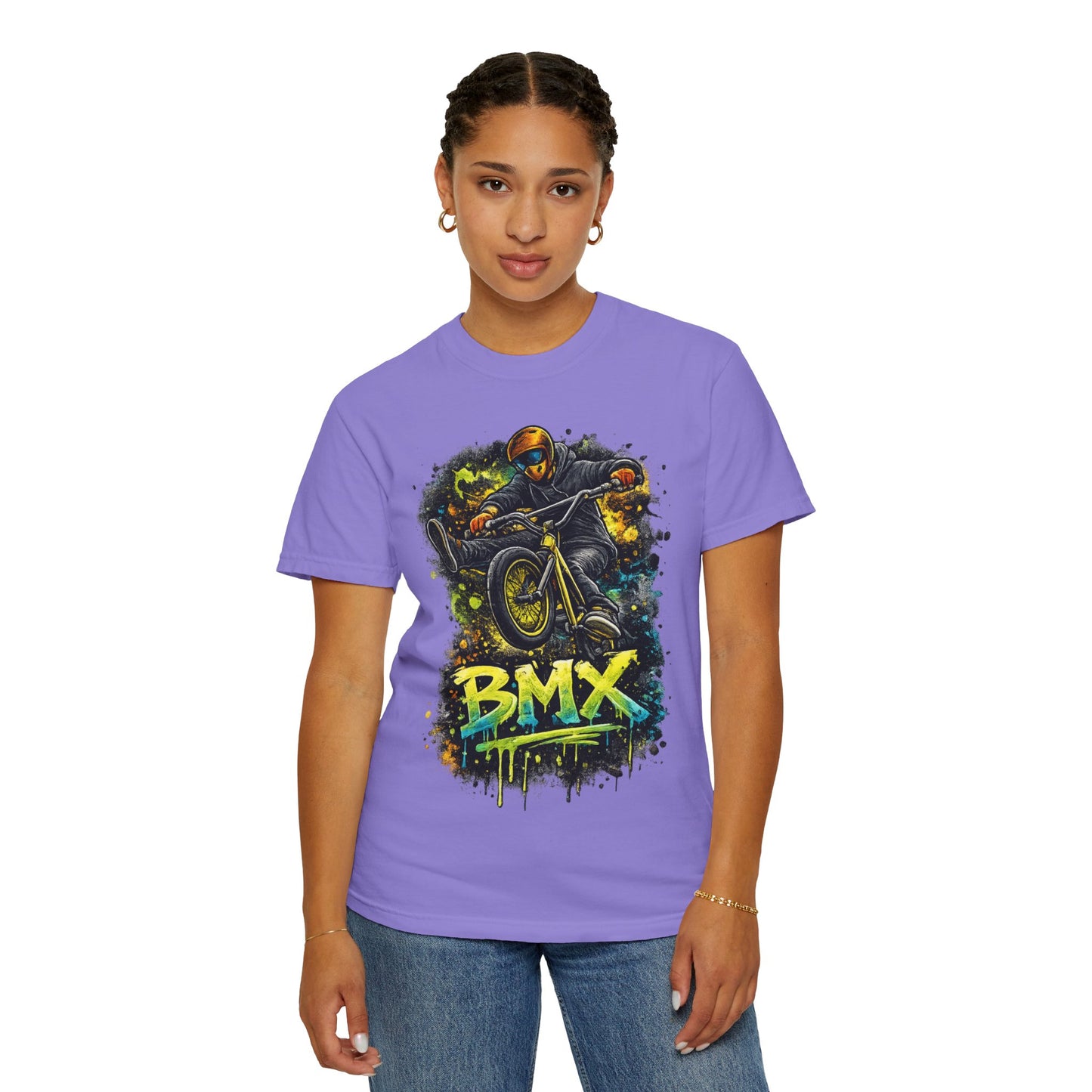 BMX Rider Graphic T-Shirt — Neon Stunt Bike Tee