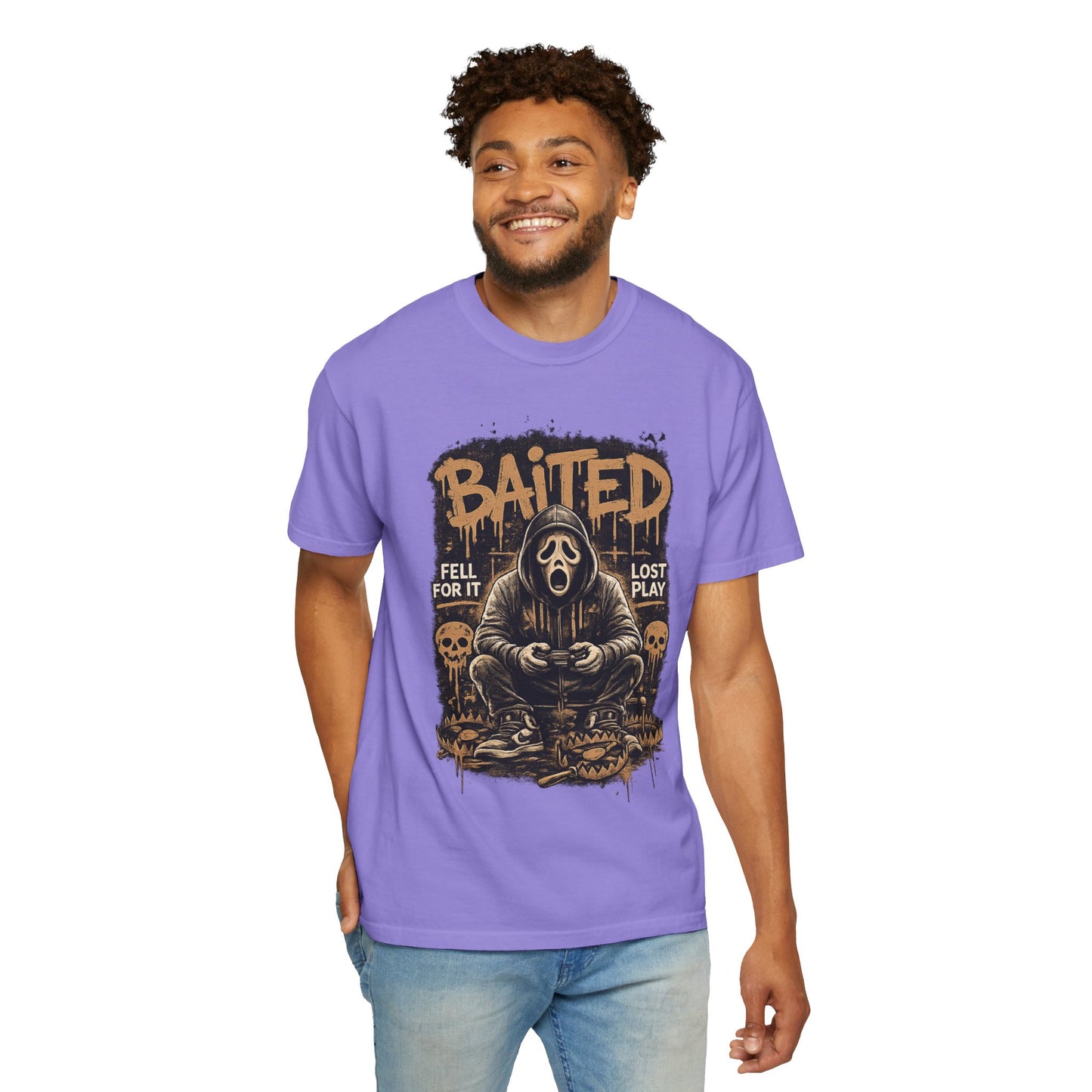 Baited Gamer Grim Reaper T-Shirt | Horror Skull Controller Design