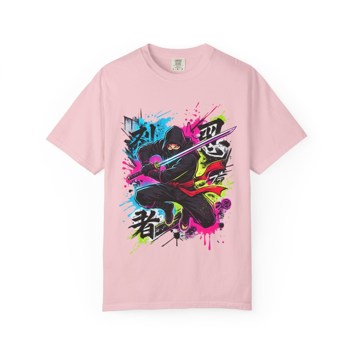 Neon Ninja Samurai T-Shirt — Vibrant Graffiti Sword Art