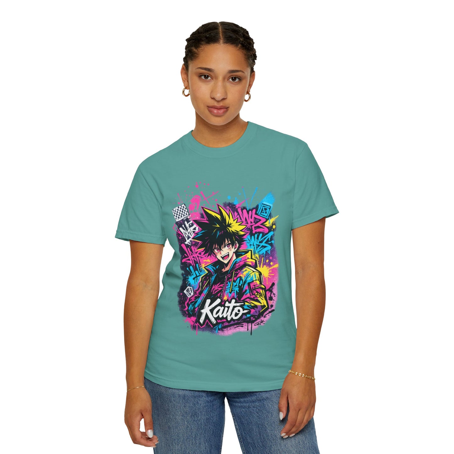 Kaito Anime Streetwear T-Shirt — Neon Graffiti Character Tee