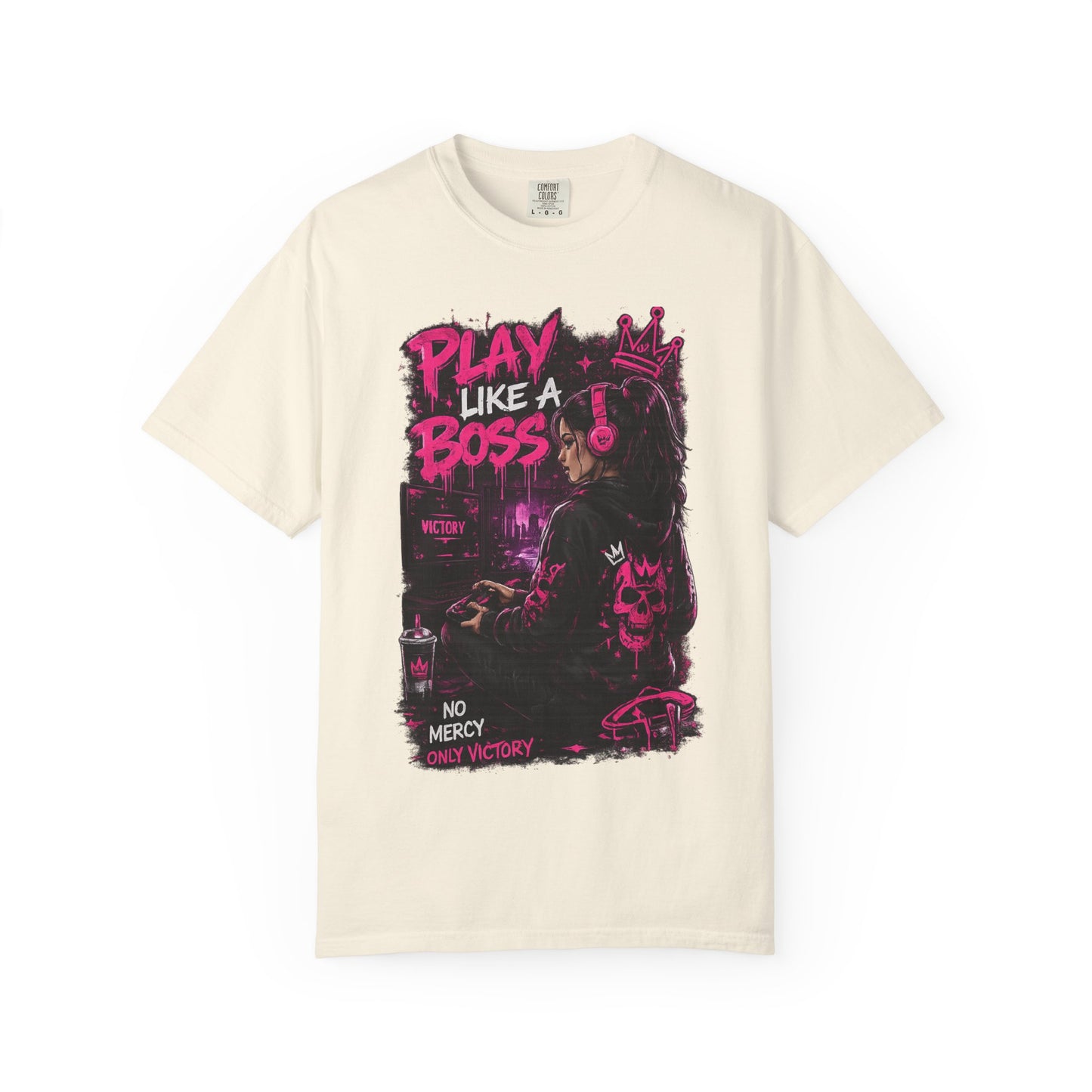 Play Like a Boss T-Shirt — Gamer Crown Graphic Tee ("No Mercy, Only Victory")