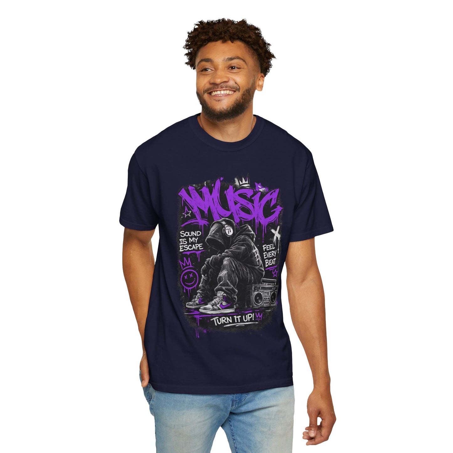 Music Graffiti Streetwear T-Shirt | Hip Hop Boombox Illustration