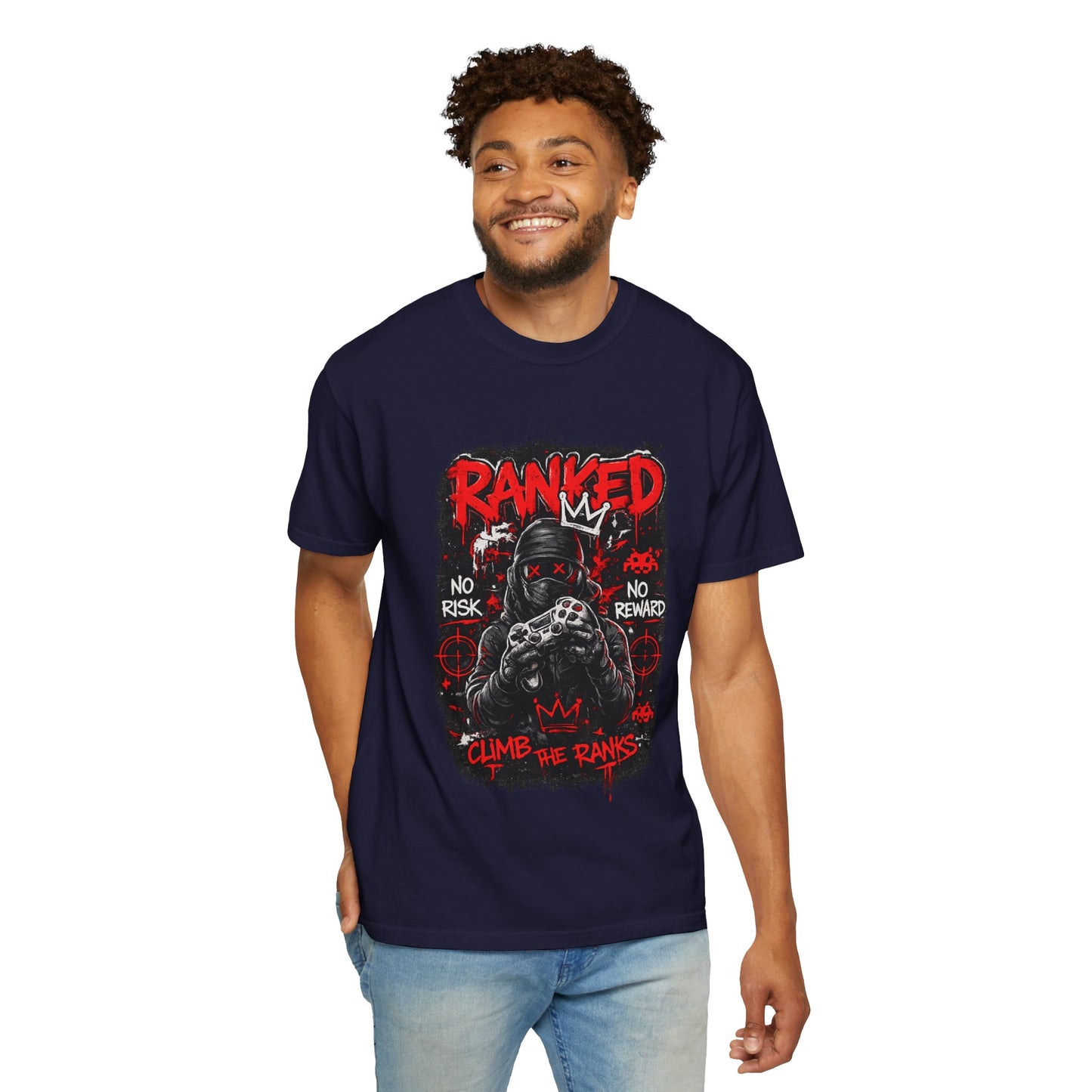 Ranked Climber Graphic Tee | Gamer Skull, No Risk No Reward