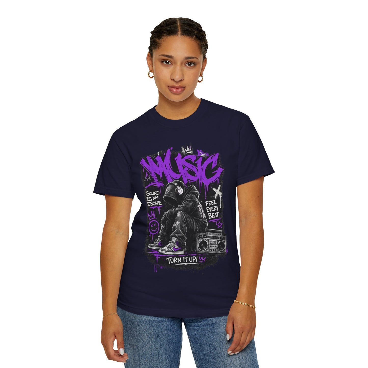 Music Graffiti Streetwear T-Shirt | Hip Hop Boombox Illustration