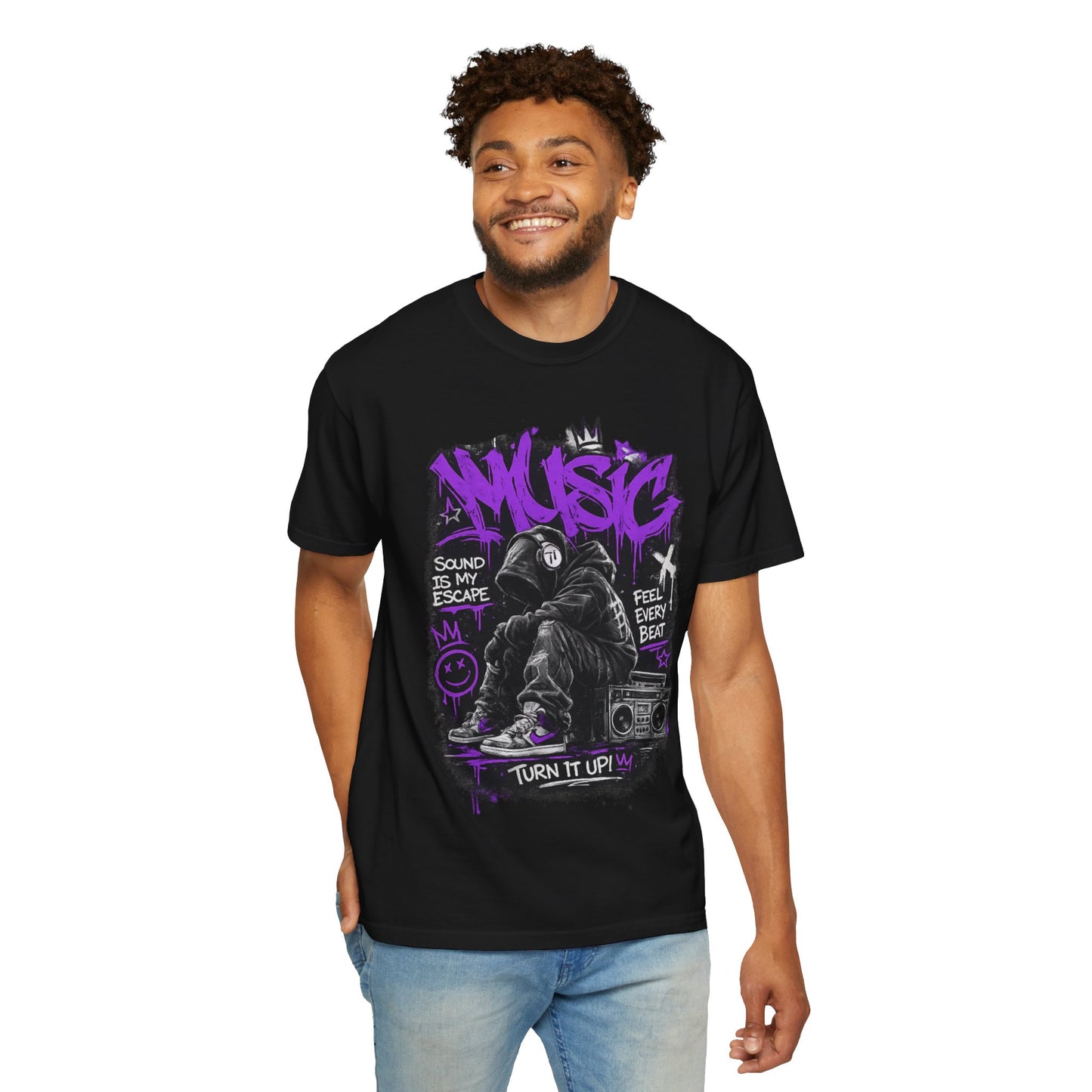 Music Graffiti Streetwear T-Shirt | Hip Hop Boombox Illustration