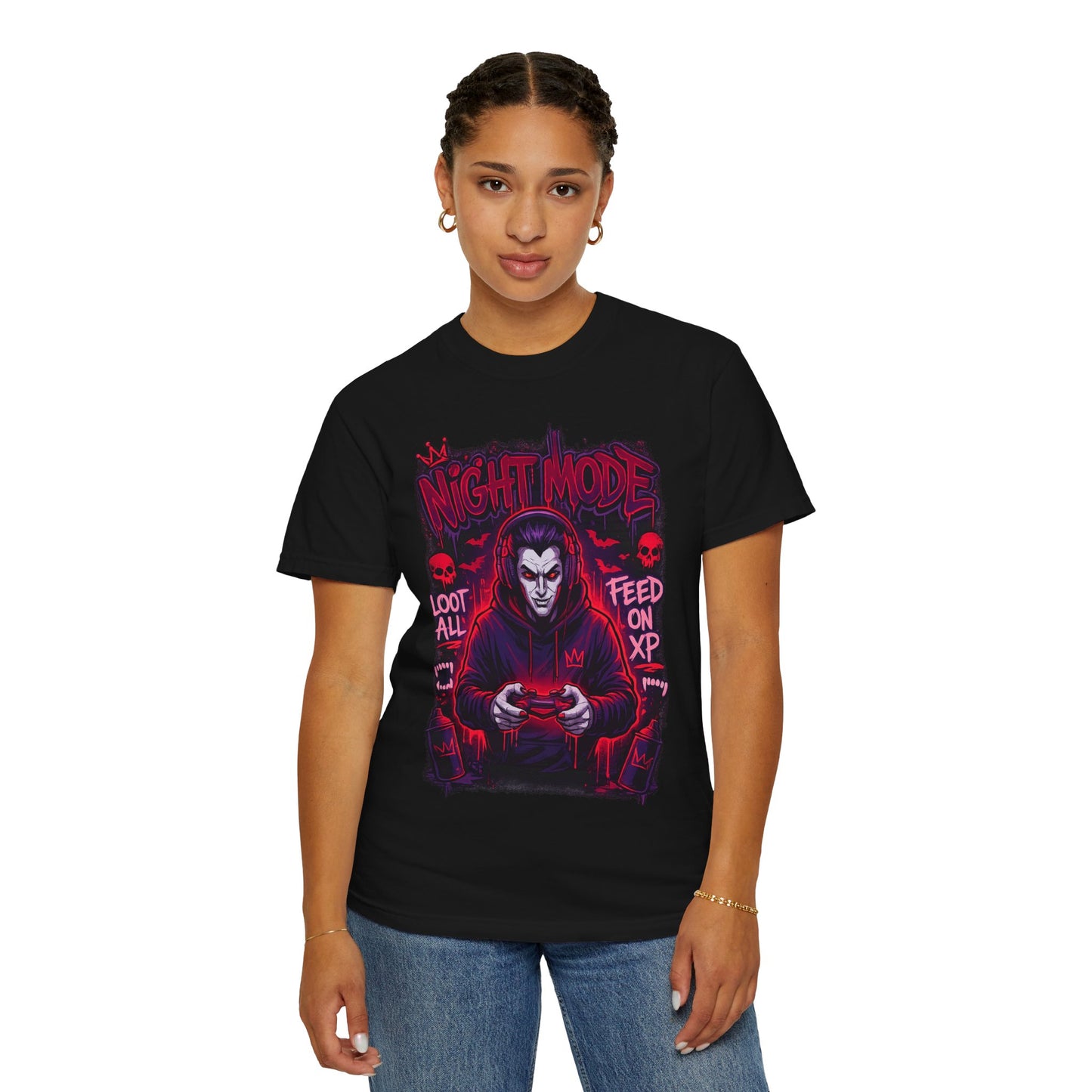 Night Mode Gamer Skeleton hoodie T-Shirt | Loot All Feed on XP